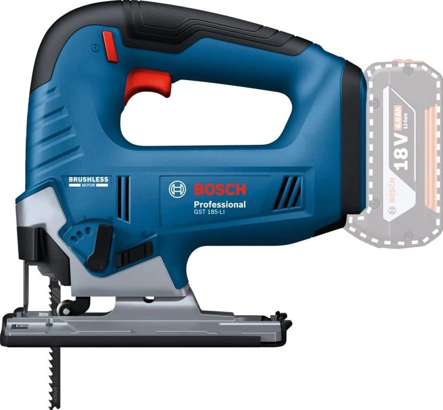 Изображение товара Лобзик аккумуляторный бесщеточный Bosch Professional GST 185-LI 06015B3023, 18 В Li-Ion 2x4 Ач
