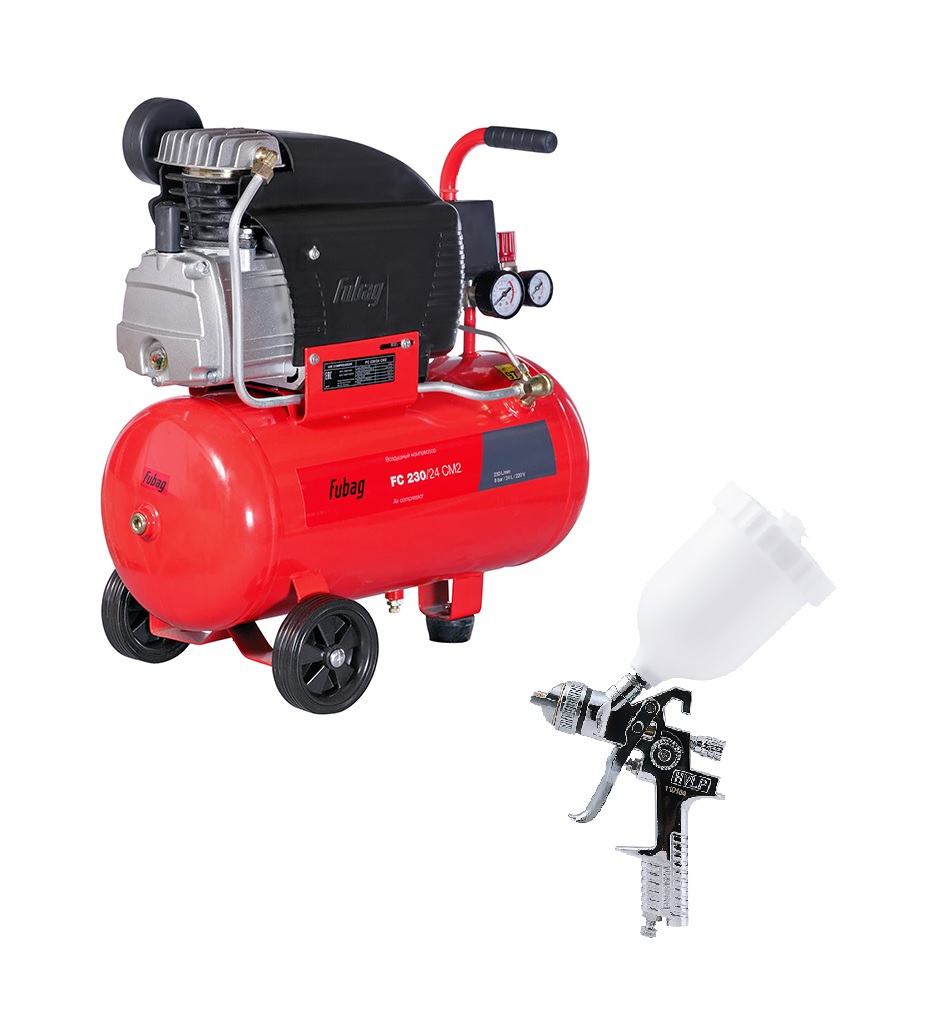Изображение товара Компрессор поршневой Fubag FC 230/24 CM2 с краскораспылителем HVLP 24 л 230 л/мин