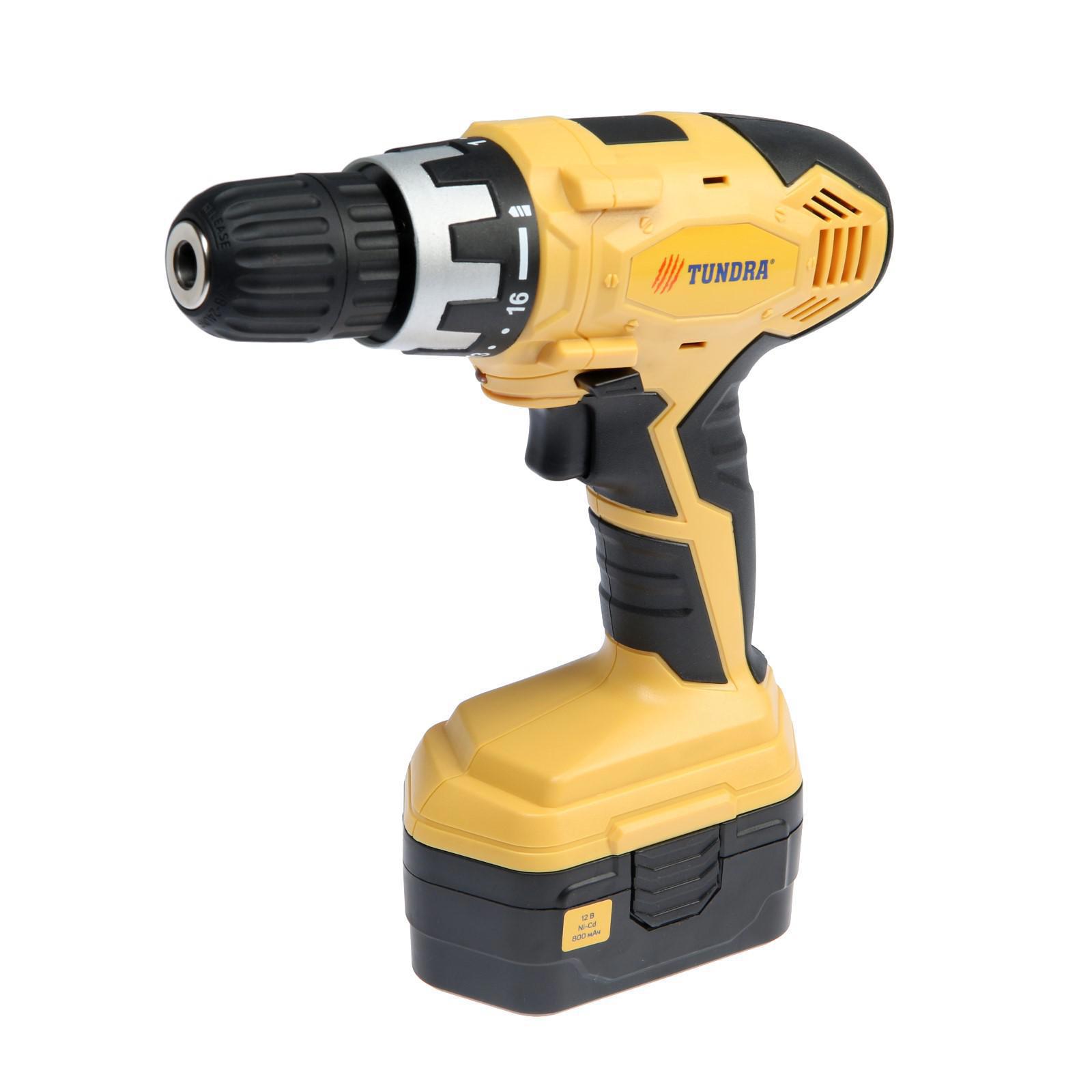 Изображение товара Дрель-шуруповерт аккумуляторная Tundra 5437468, 12 В Ni-Cd 1x0.8 Ач