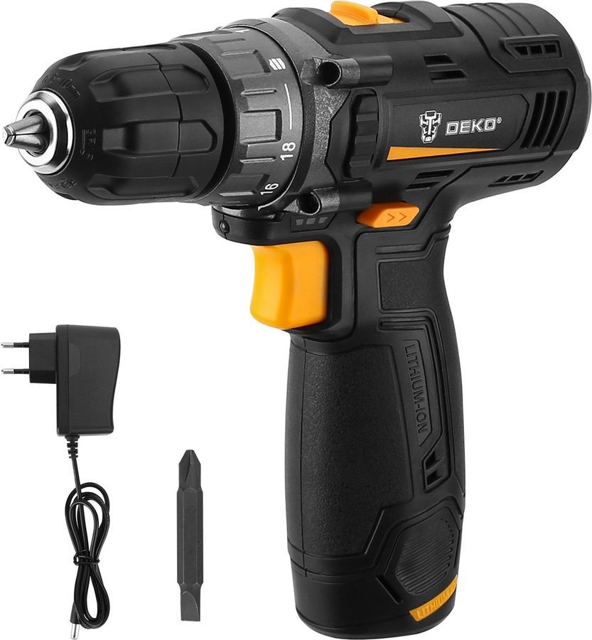 Изображение товара Аккумуляторная дрель-шуруповерт DEKO GCD12DU3 12В с двумя скоростями Изображение товара Аккумуляторная дрель-шуруповерт DEKO GCD12DU3 12В с двумя скоростями