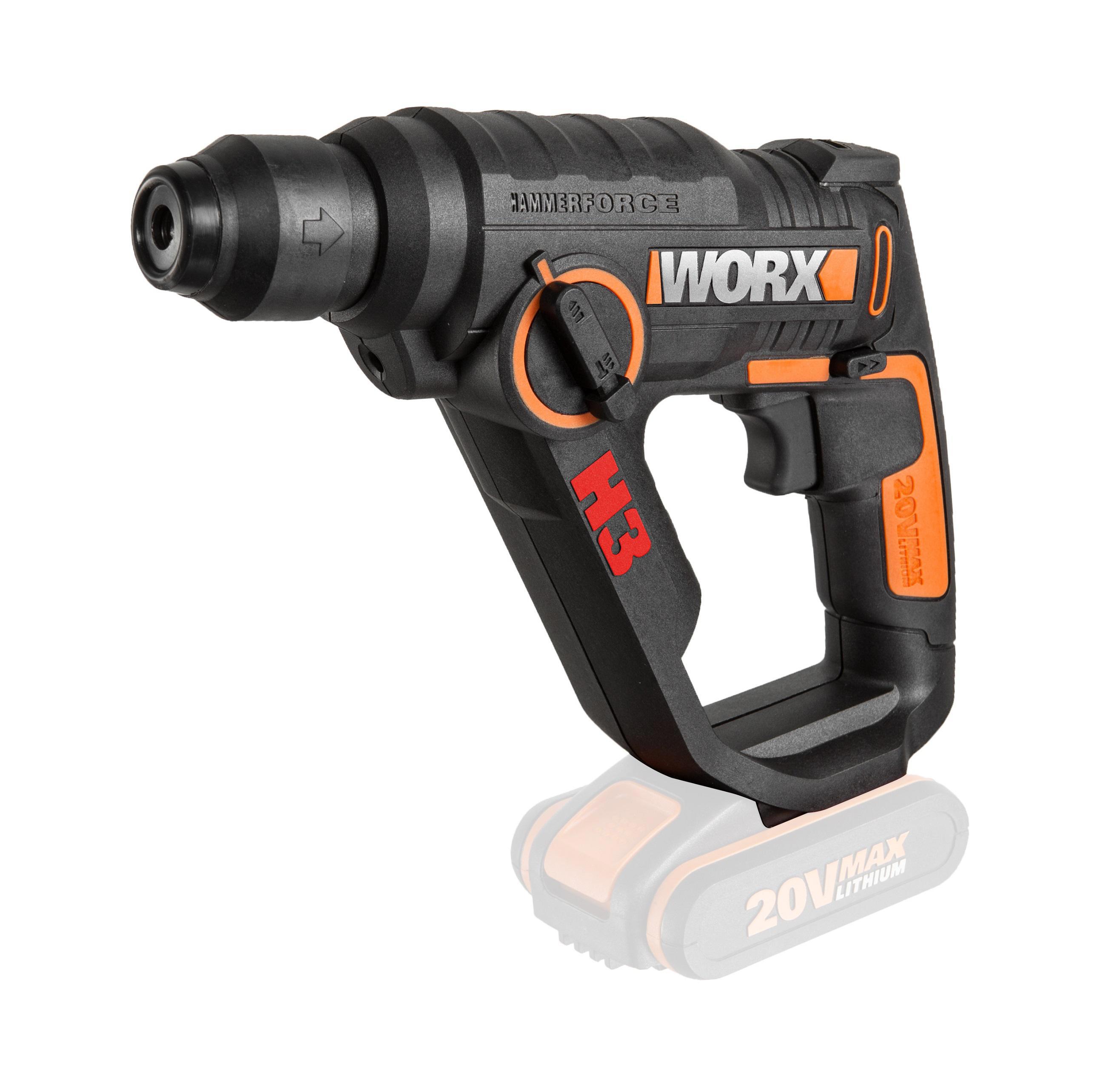 Изображение товара Аккумуляторный перфоратор Worx WX390.9 20 В SDS Plus легкий и универсальный