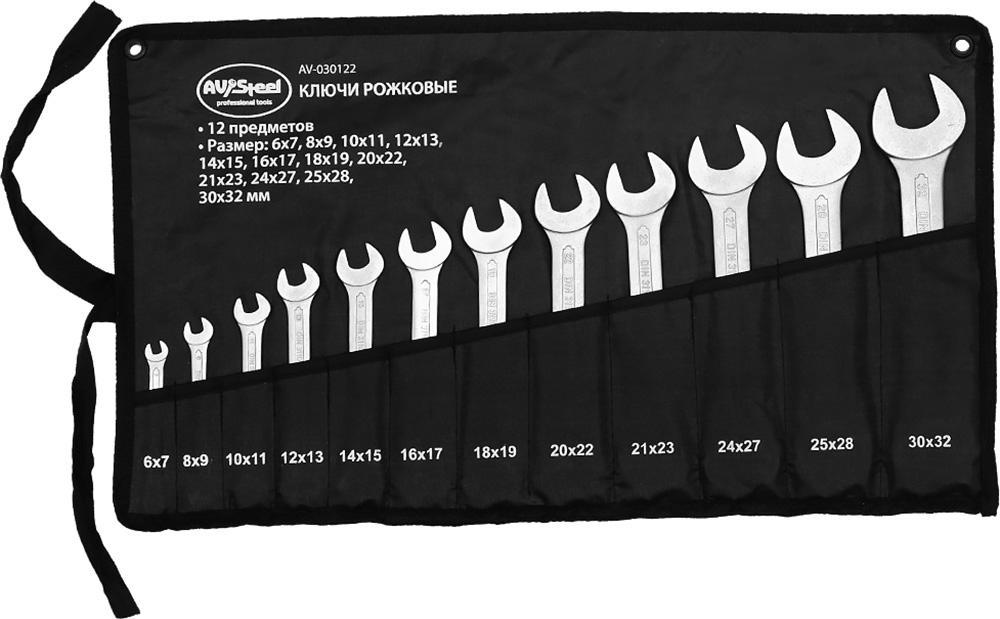 Изображение товара Набор рожковых ключей AV Steel 12 шт 6-32 мм профессиональный инструмент для монтажа