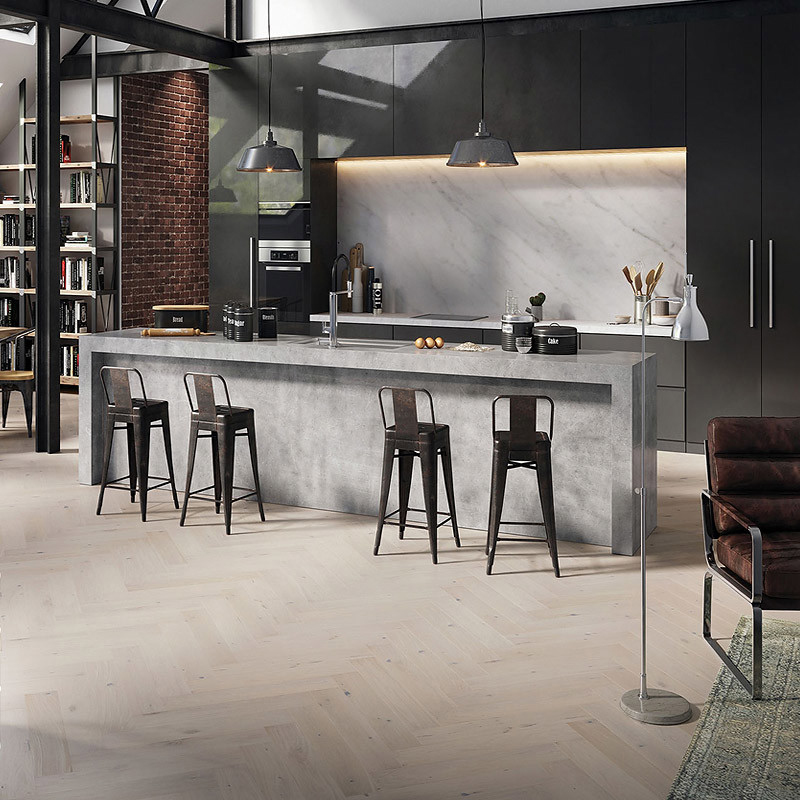 Изображение товара Паркетная доска Barlinek Дуб Cappuccino Herringbone Optilock 23 класс толщина 14 мм с фаской 0.61 м²