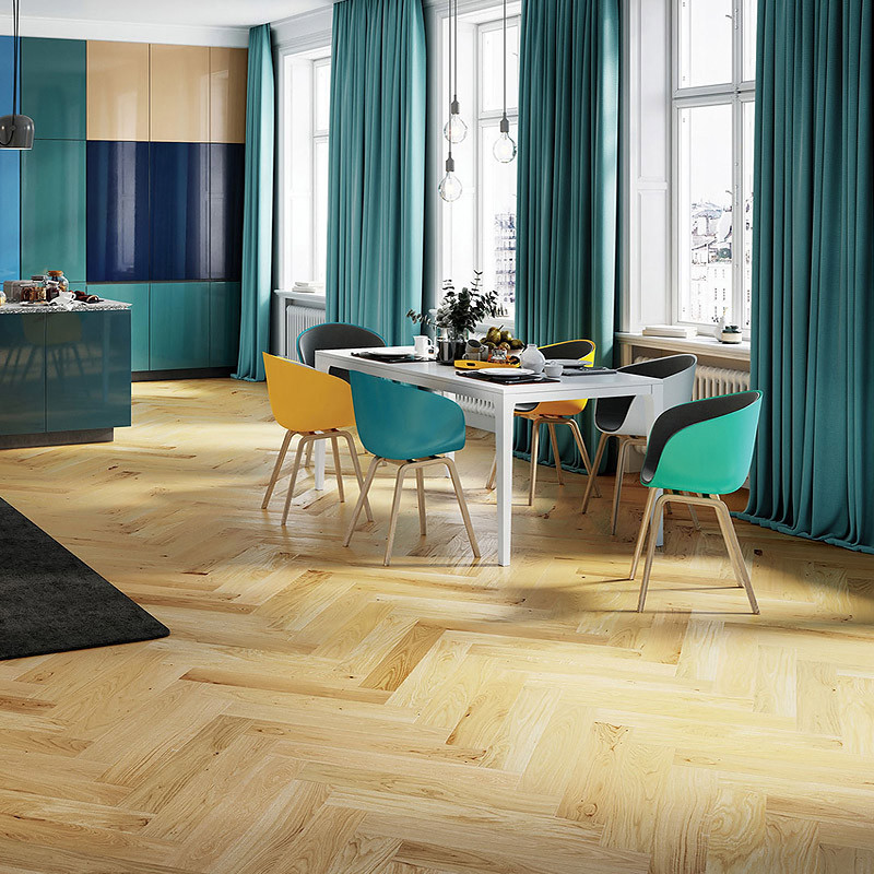 Изображение товара Паркетная доска Barlinek Дуб Caramel Herringbone Optilock 23 класс толщина 14 мм с фаской 0.61 м²