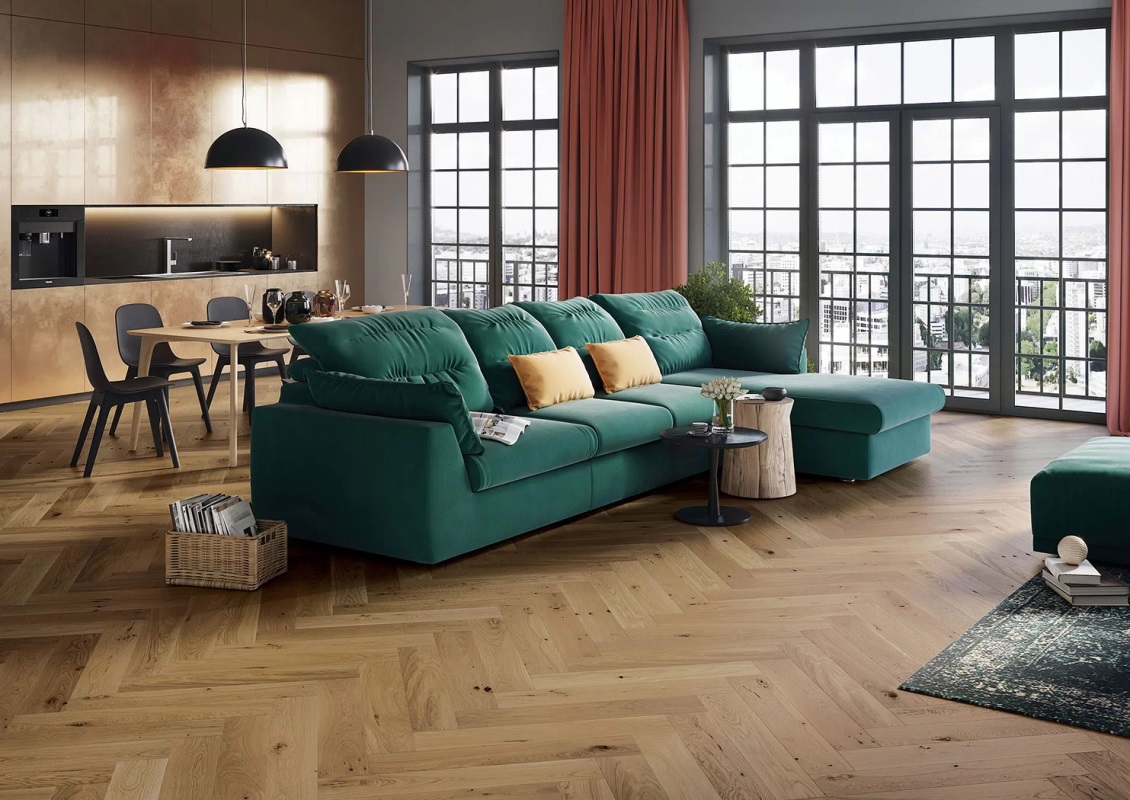 Изображение товара Паркетная доска Barlinek Дуб Toffee Herringbone CrossLock 23 класс толщина 14 мм с фаской 0.61 м²