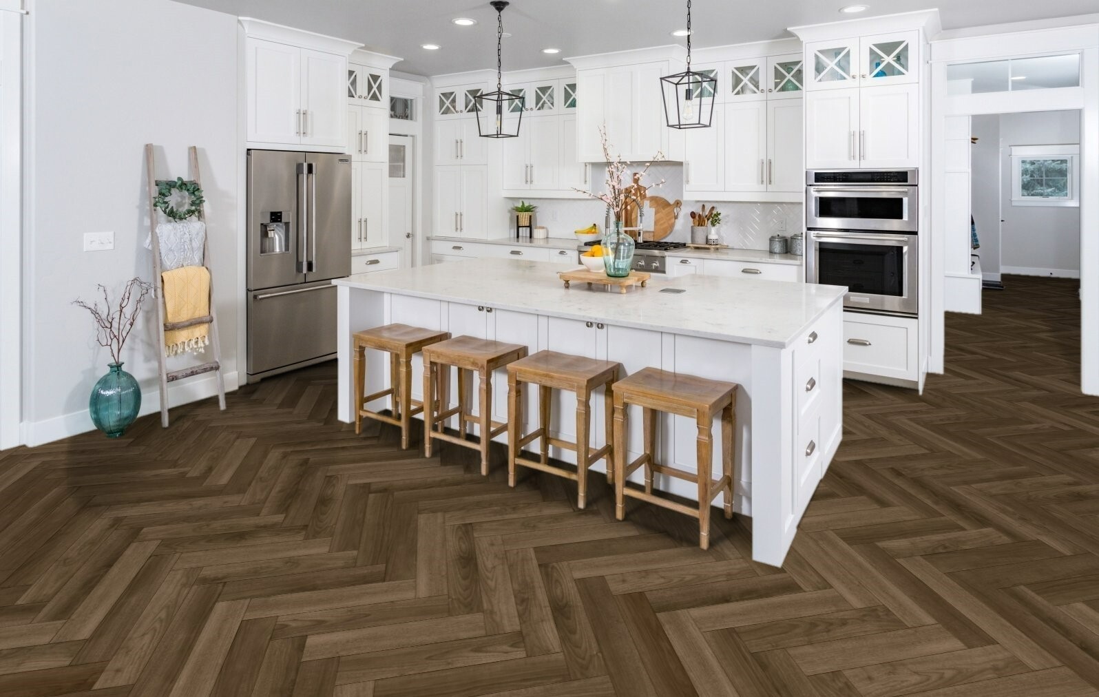 Изображение товара Кварц-виниловая плитка SPC FirmFit Herringbone Дуб Орех Американский Браш 34 класс 5 мм