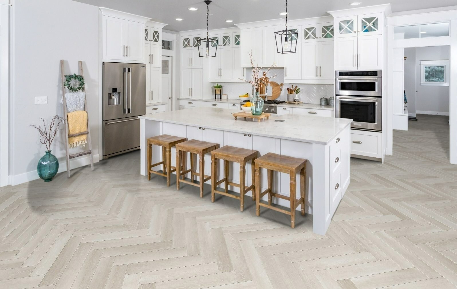 Изображение товара Кварц-виниловая плитка FirmFit Herringbone CW-3291 Дуб Белый Браш, 34 класс, влагостойкая, замковая
