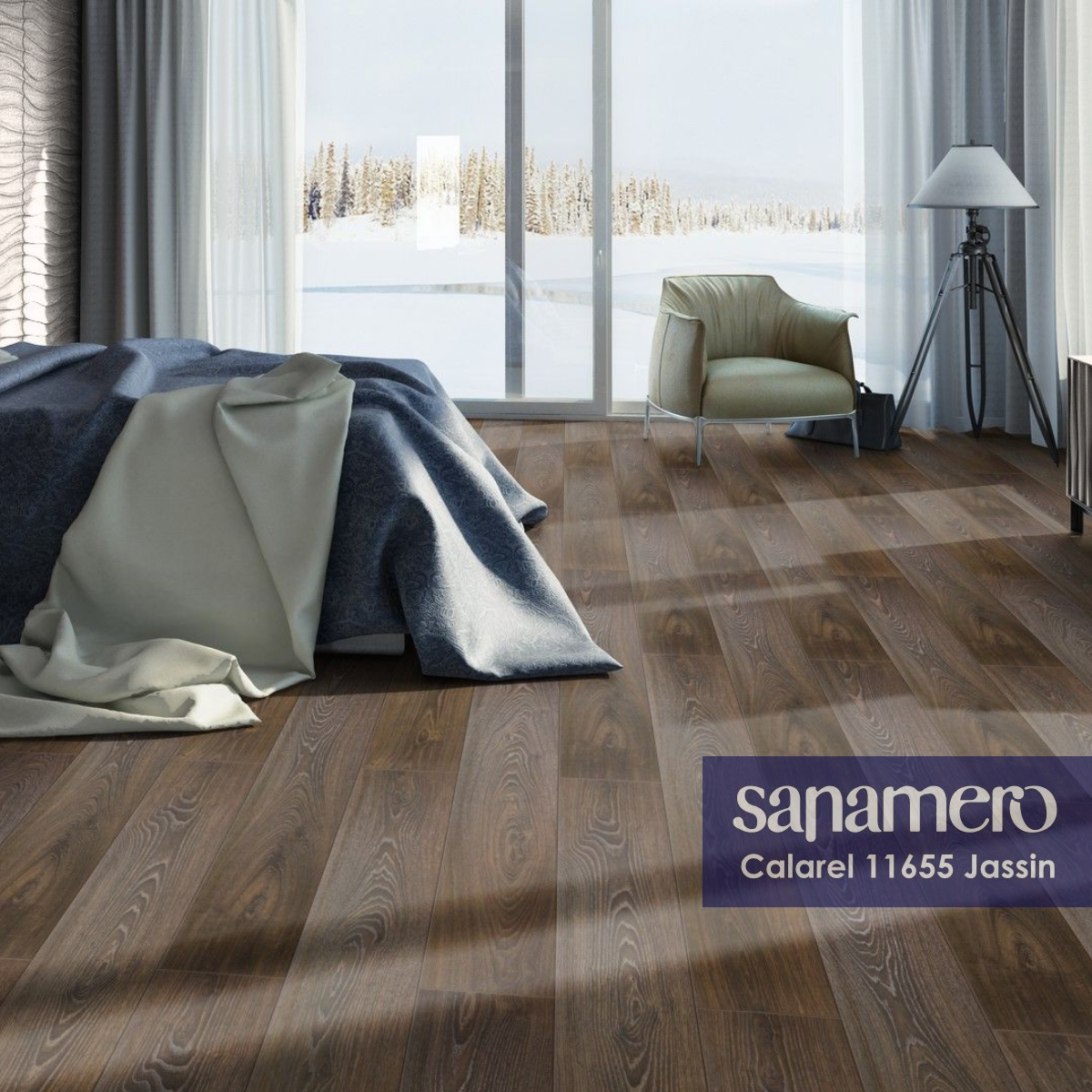 Изображение товара Ламинат Sanamero Calarel Jassin 33 класс, 12 мм, фаска 4-сторона, влагостойкий, Россия