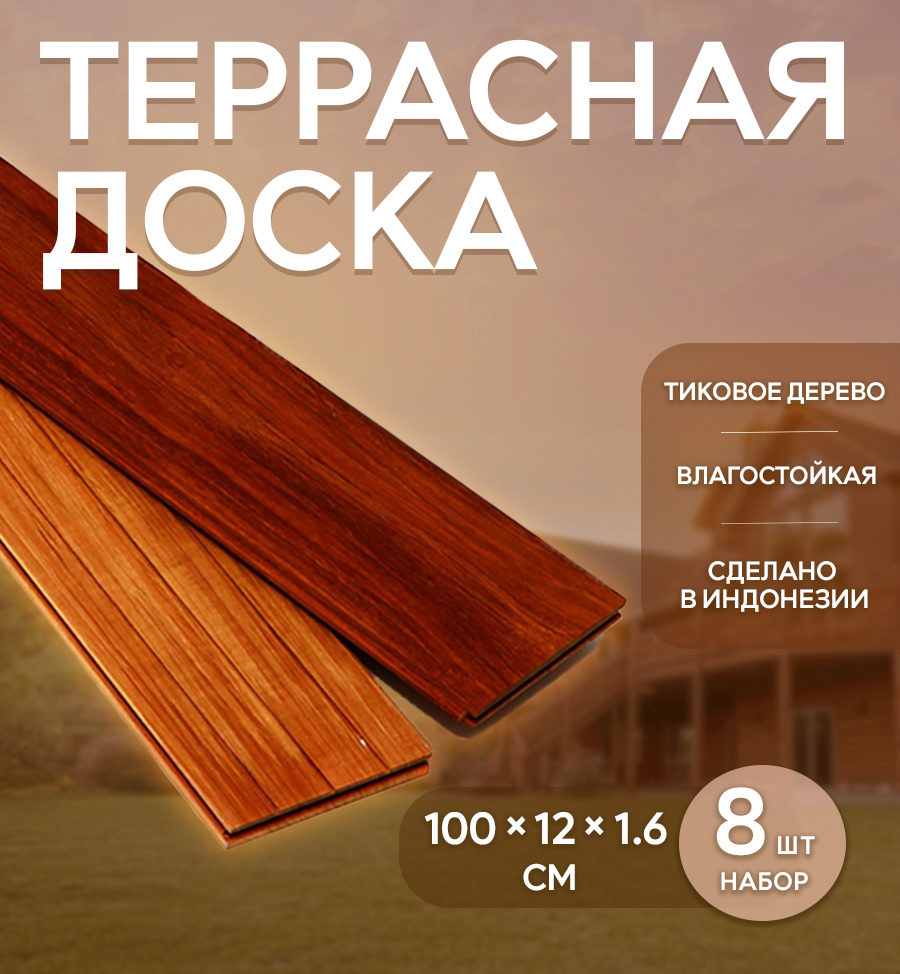 Изображение товара Доска пола Simaland тиковое дерево C Jumbo толщина 16 мм 1 м² (набор 8 шт), цена за упаковку