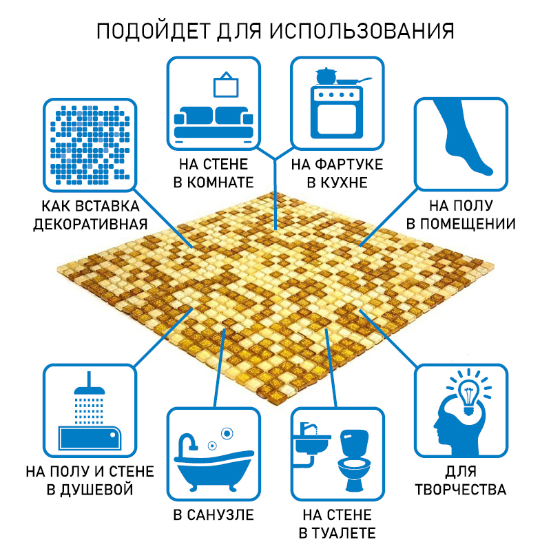 Изображение товара Мозаика Vidromar VSK-04 30x30 мм жёлтая стеклянная глянцевая