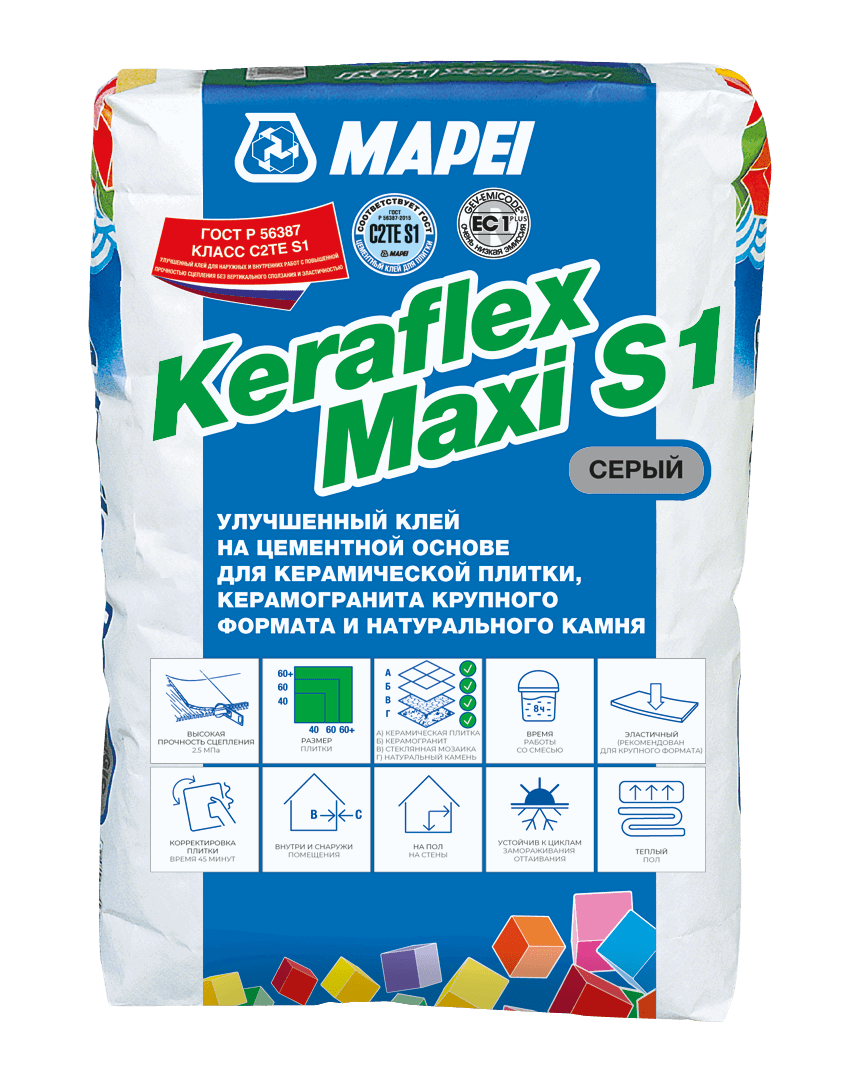 Изображение товара Эластичный Клей На Цементной Основе Mapei Keraflex MAXI S1, Серый, 25 Кг