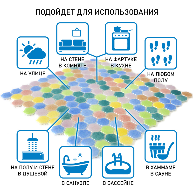 Изображение товара Декоративная стеклянная мозаика Natural Steppa 29x29 см разноцветная для бассейнов и помещений