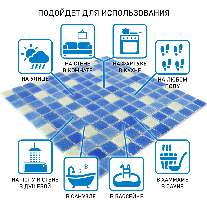 Изображение товара Декоративная стеклянная мозаика Natural Steppa STP-BL018 31.5x31.5 см разноцветная для кухни ванной