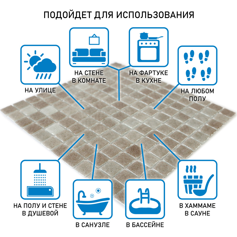Изображение товара Декоративная стеклянная мозаика NATURAL STP-GR005 31.5x31.5 см серый стиль