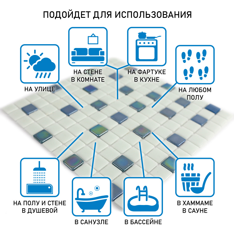 Изображение товара Декоративная стеклянная мозаика Natural Steppa STP-BL014 31.5x31.5см разноцветная
