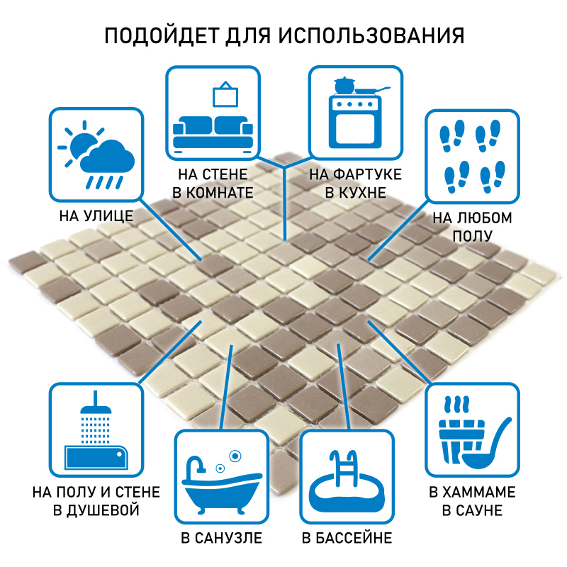 Изображение товара Декоративная стеклянная мозаика Natural Steppa STP-BG020 31.5x31.5см разноцветная для интерьера и э