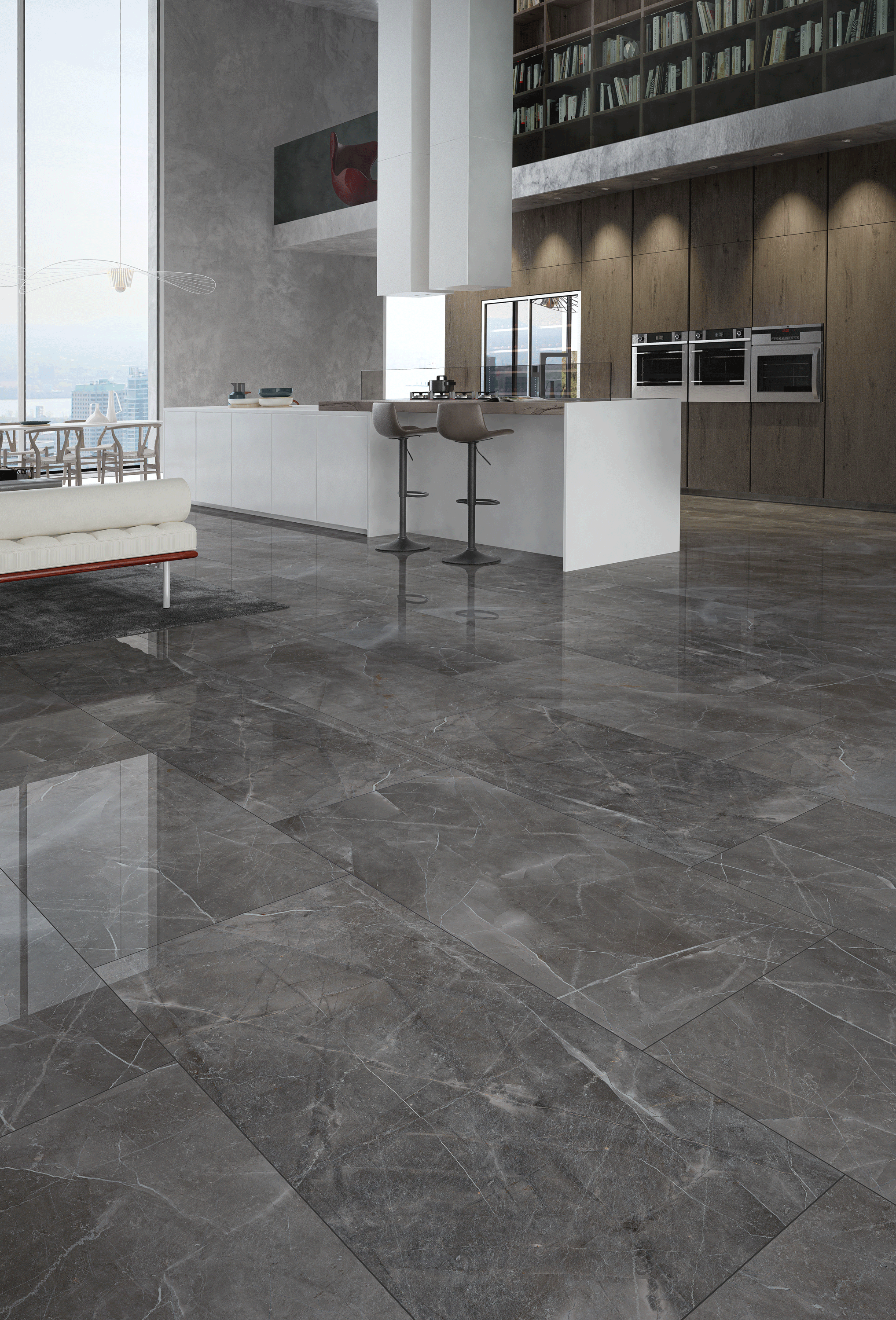 Изображение товара Керамогранит BIEN Turin Grey 60x120 см мраморный эффект для интерьера и фасада