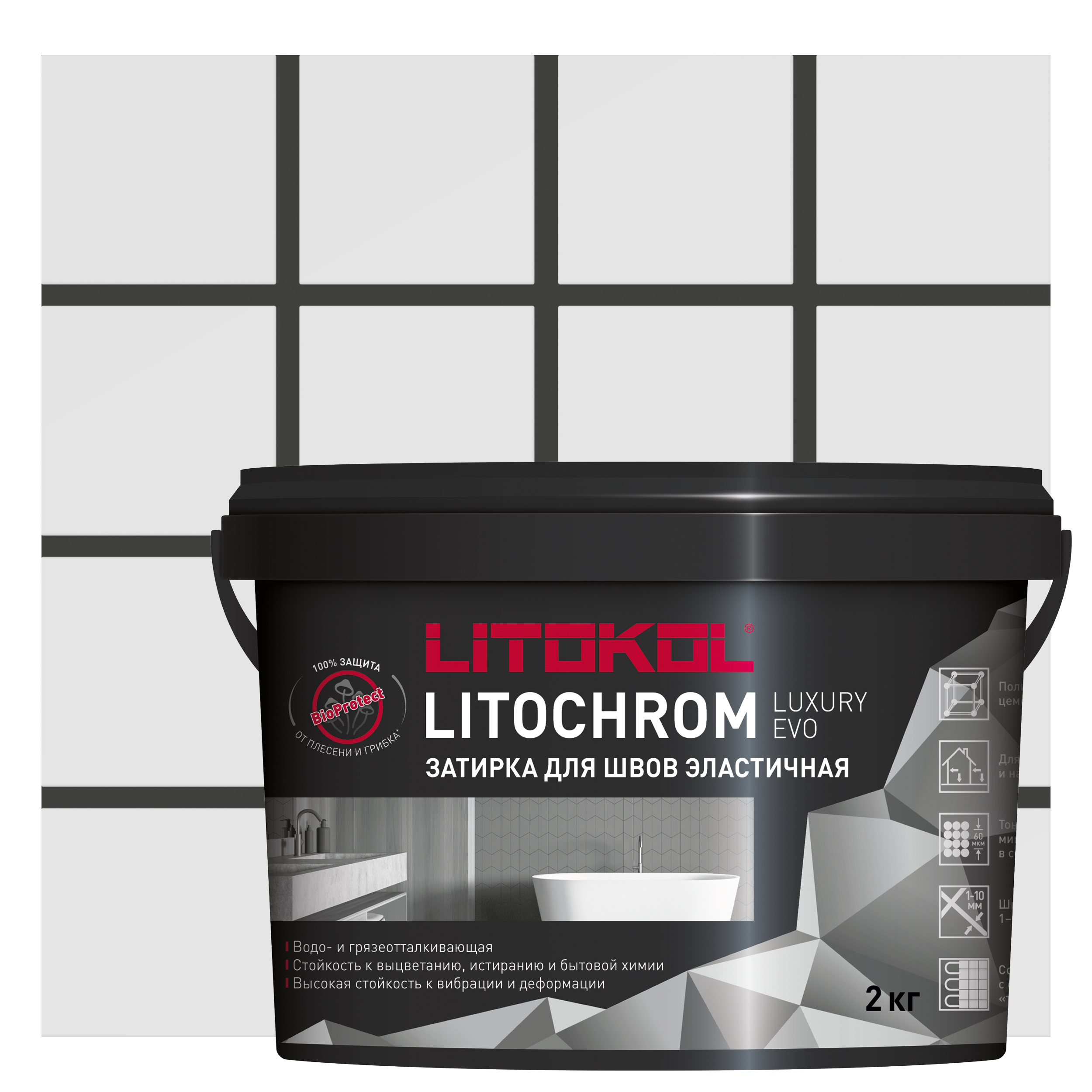 Изображение товара Затирка цементно-полимерная Litokol Litochrom Luxury Evo 1-10 черный уголь 2 кг