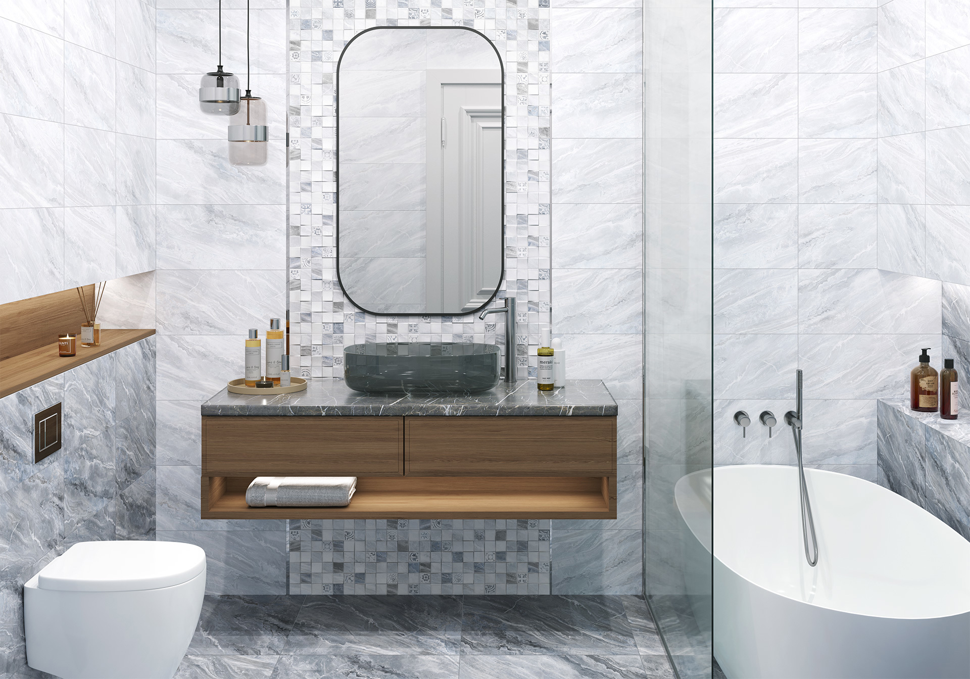 Изображение товара Плитка Altacera Liberto 249x500 мм бело-серая, мраморный эффект, коллекционная керамическая облицов