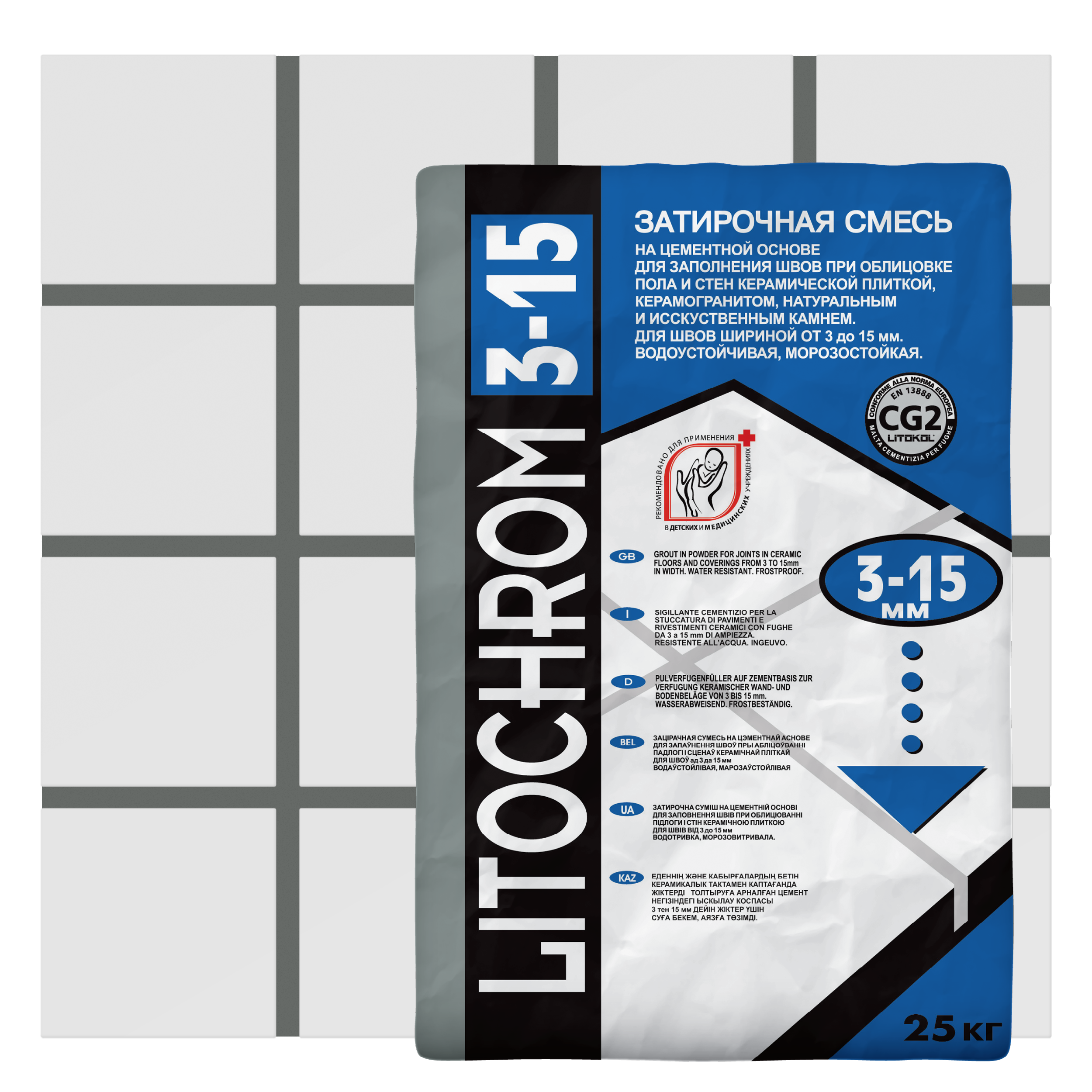 Изображение товара Затирка цементная Litokol Litochrom 3-15 C.10 серый 25 кг для межплиточных швов