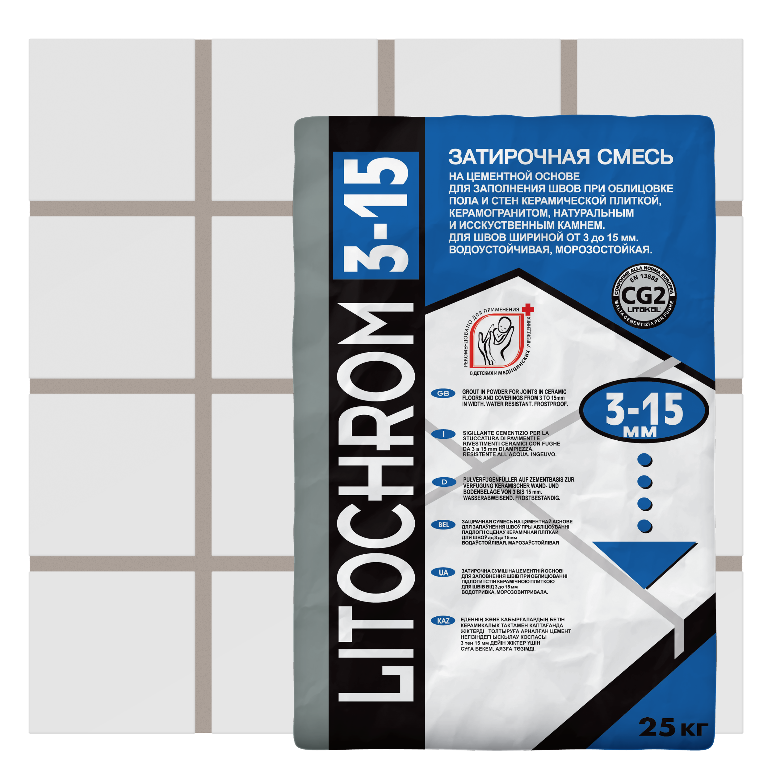 Изображение товара Затирка цементная LITOCHROM 3-15 серый 25 кг для межплиточных швов