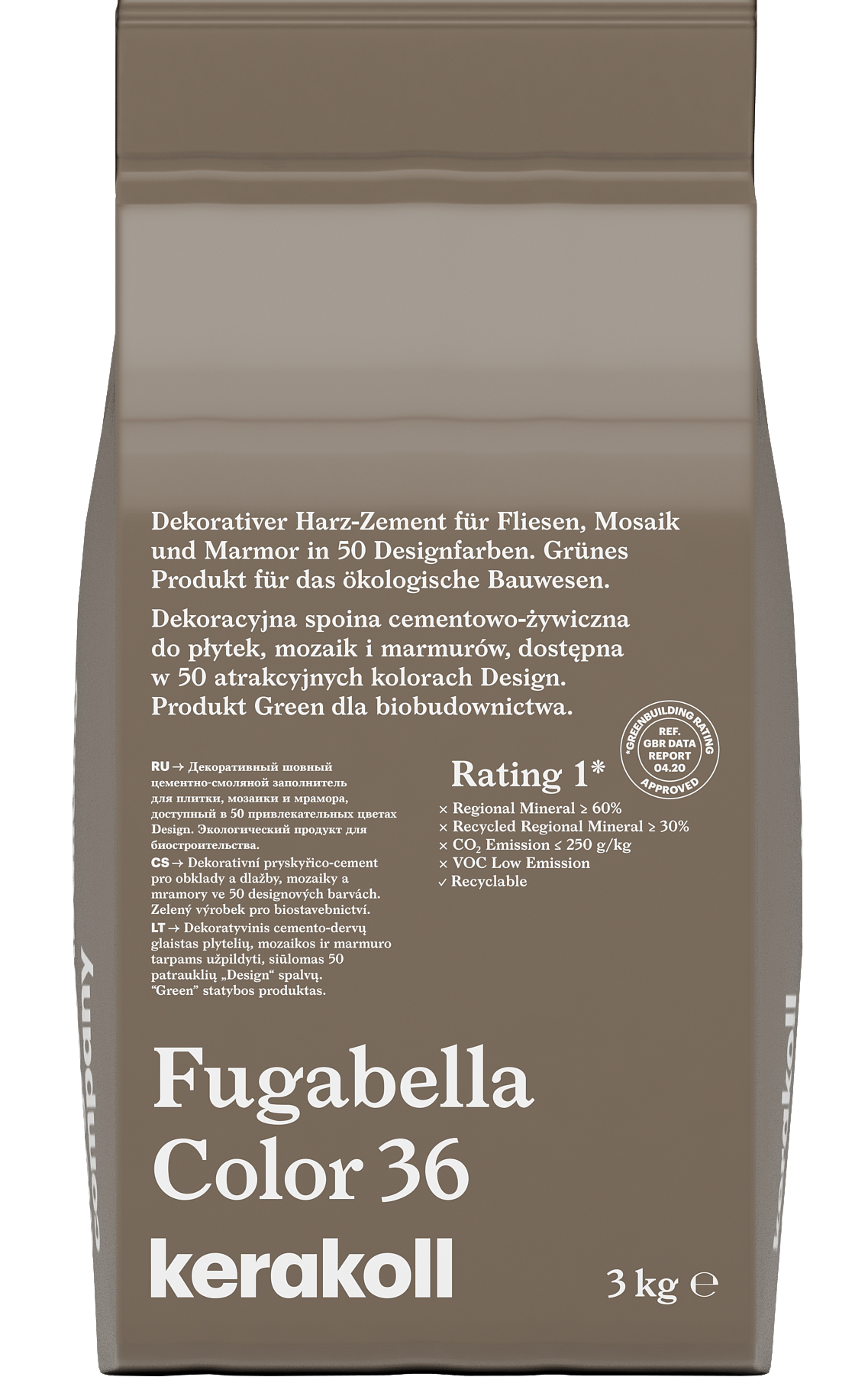 Изображение товара Гибридная затирка Kerakoll Fugabella Color 36 Серо-коричневый 3 кг