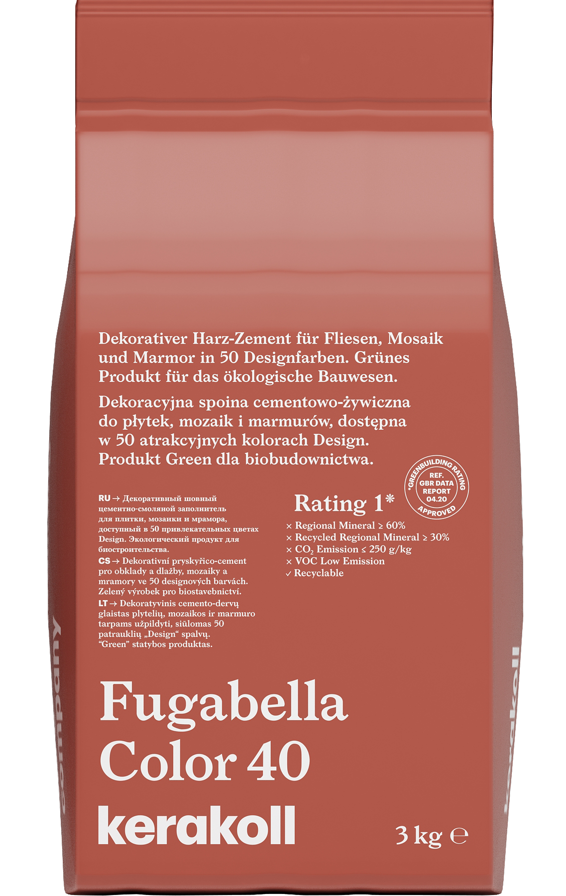Изображение товара Гибридная затирка Kerakoll Fugabella Color 40 Кирпично-красный 3 кг