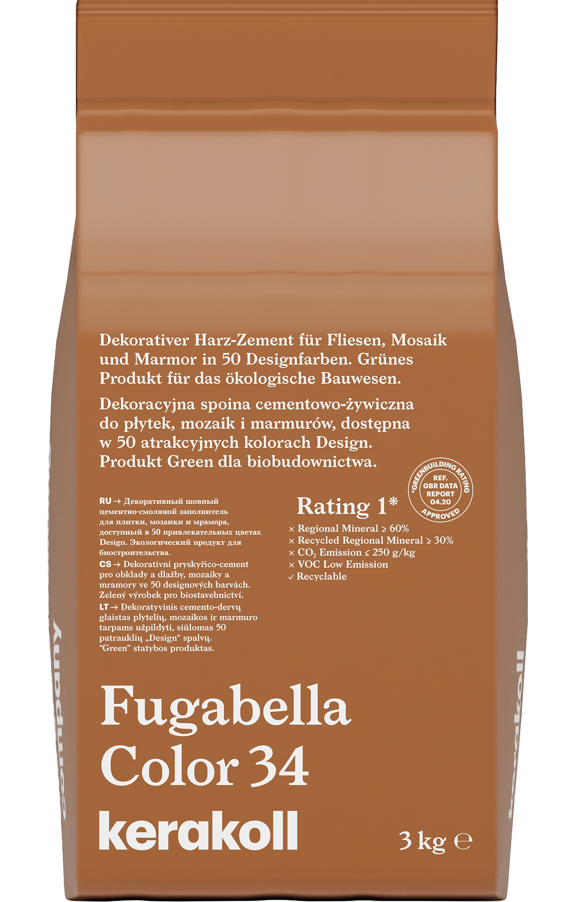 Изображение товара Гибридная затирка Kerakoll Fugabella Color 34 Светло-коричневый 3 кг для внутренних и наружных рабо