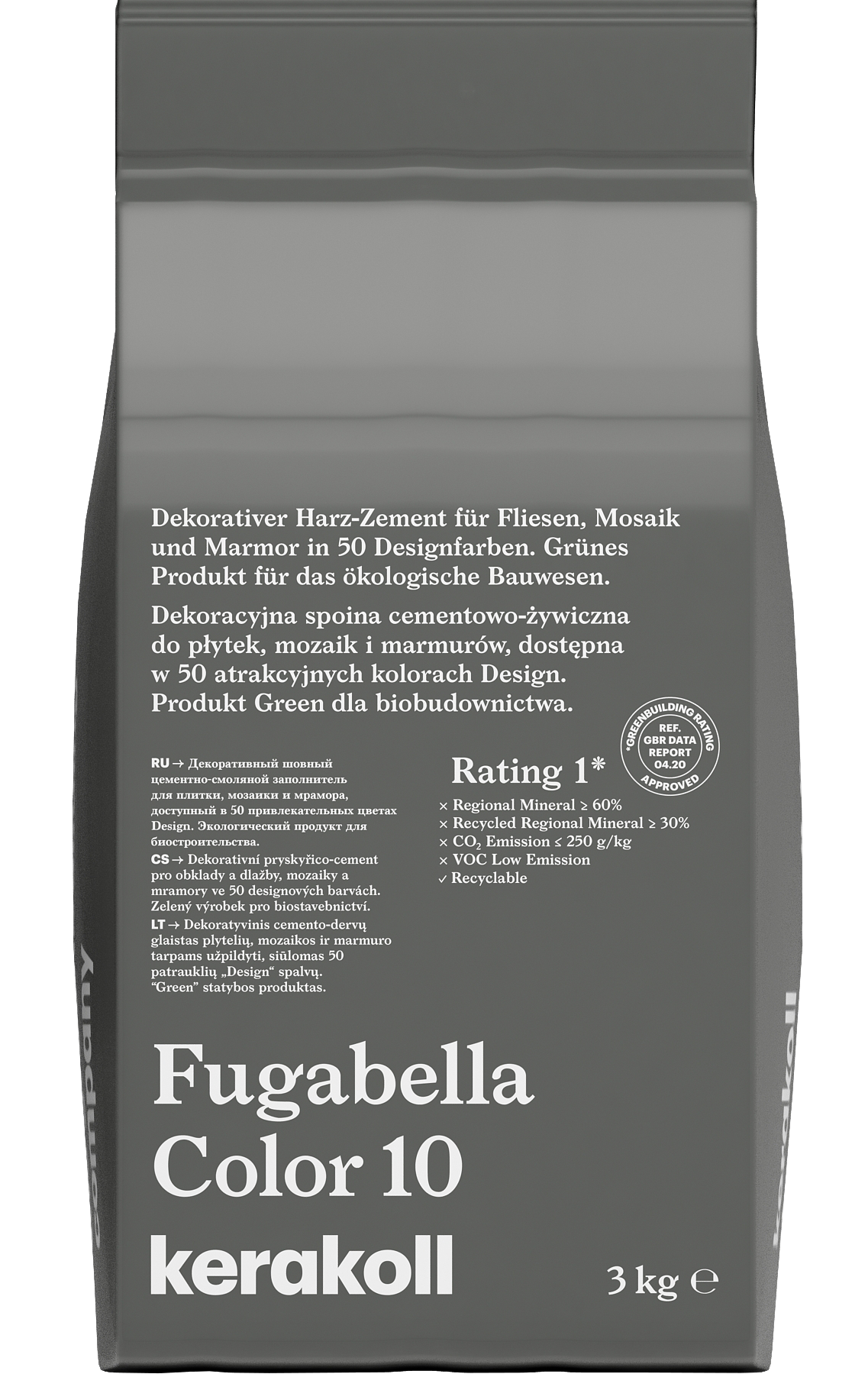 Изображение товара Затирка гибридная Kerakoll Fugabella Color Цвет 10 Мокрый асфальт 3 кг