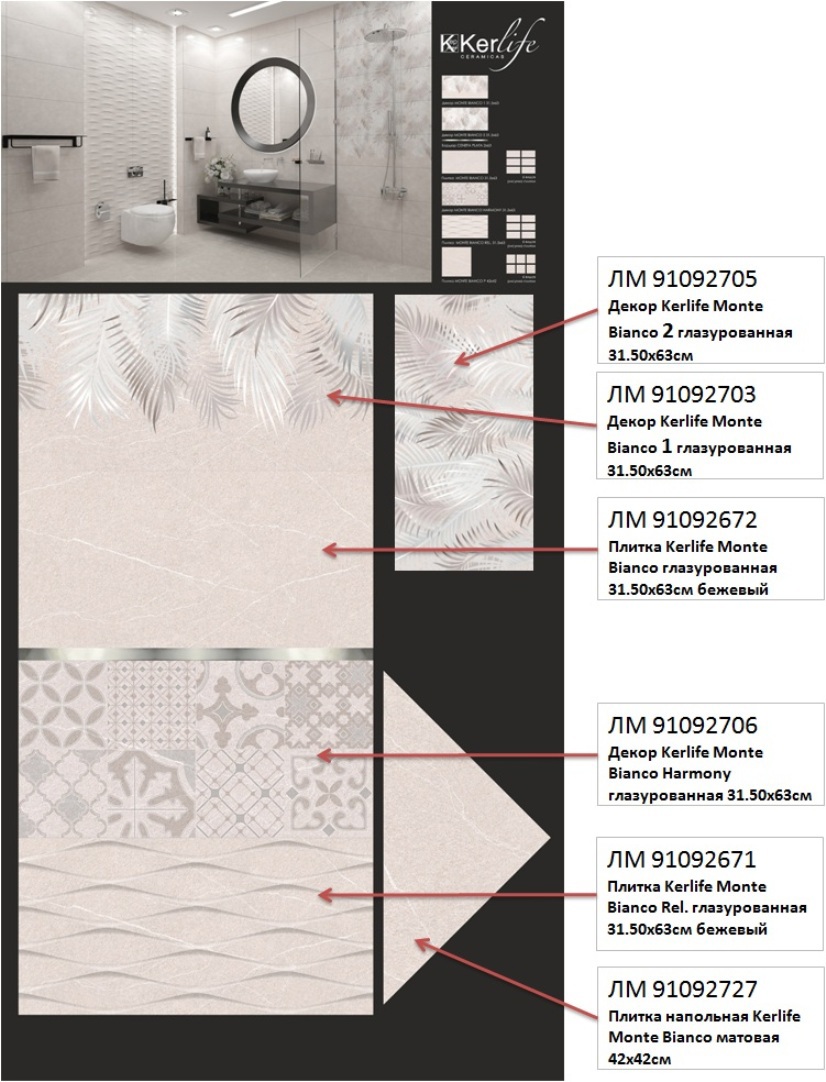Изображение товара Плитка Kerlife Monte Bianco матовая 42x42 см белая для пола интерьера
