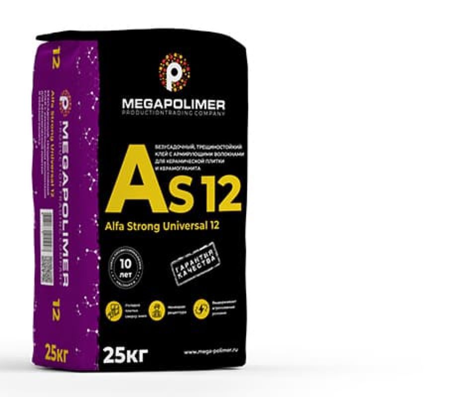 Изображение товара Безусадочный трещиностойкий клей Megapolimer Alfa Strong Universal 12 C1 T с армирующими волокнами 25кг