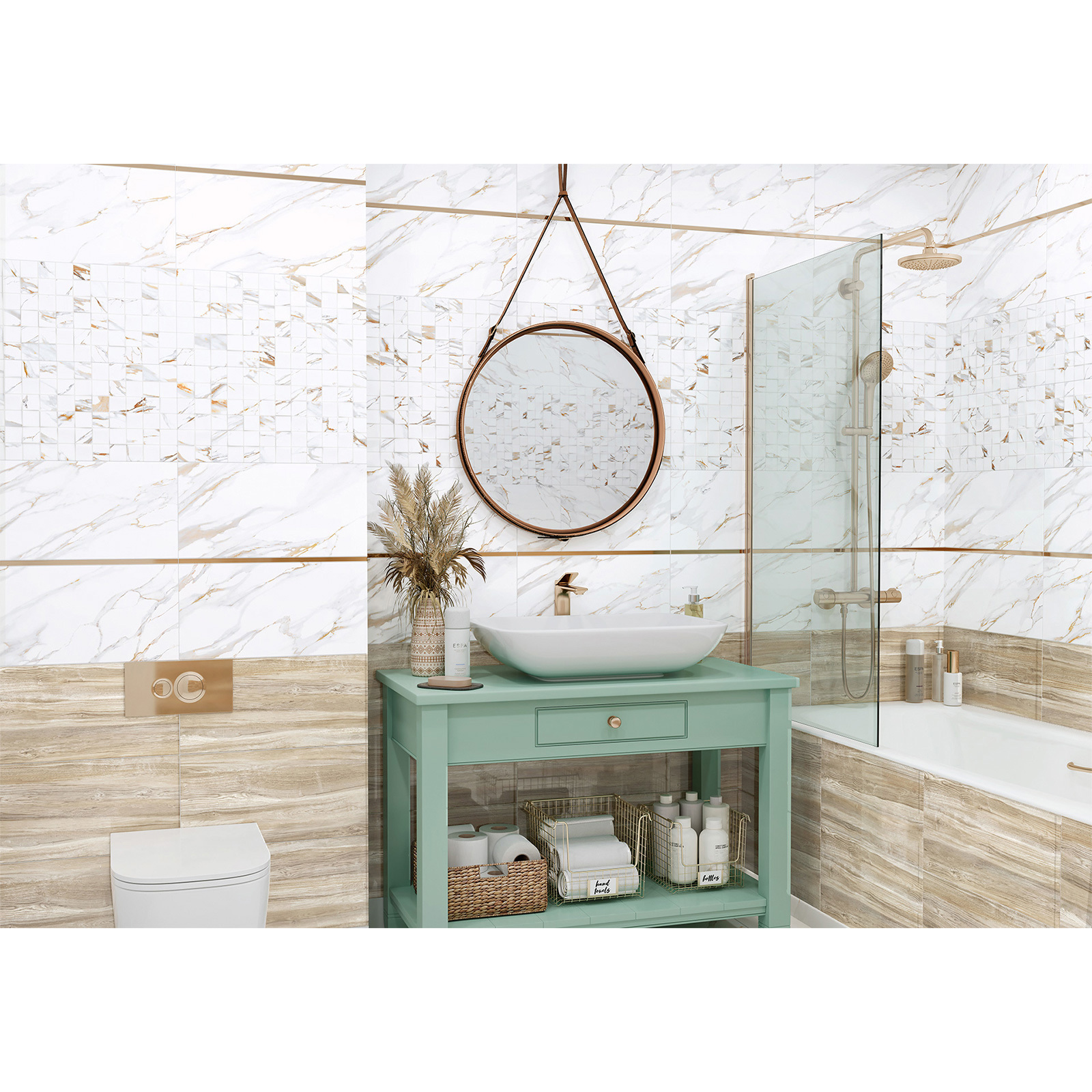 Изображение товара Настенная плитка Alma ceramica Dakota 24.9x50 см мрамор текстура бело-бежевый