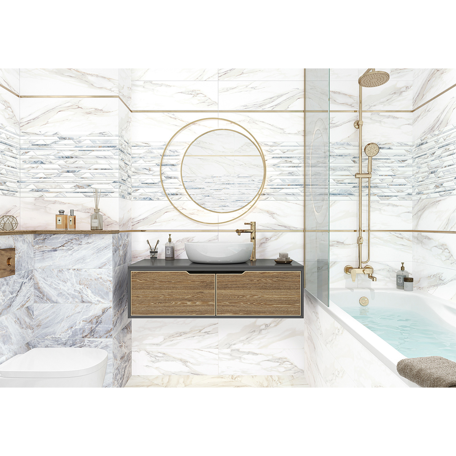 Изображение товара Керамическая плитка Alma ceramica Nativa 20x60 см белый мрамор глянцевая