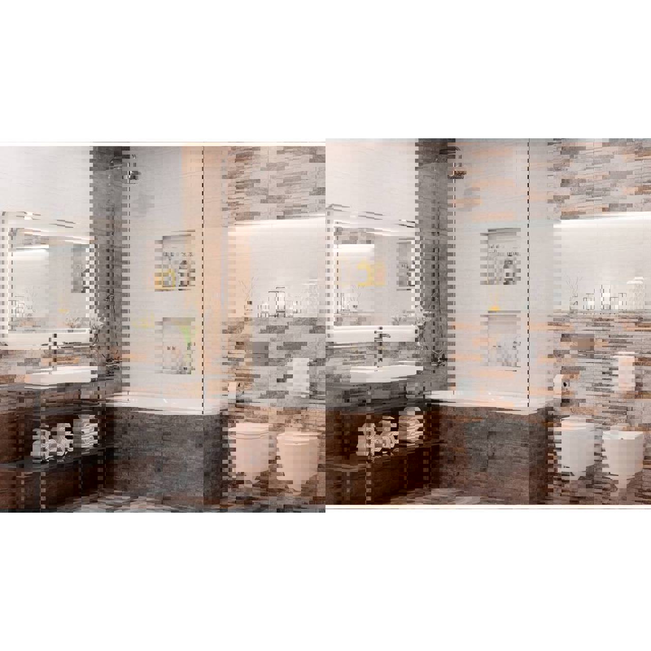 Изображение товара Настенная плитка Эссен 20x60 см коричневая керамическая для стен