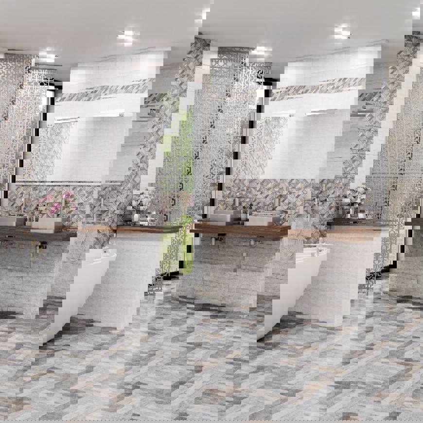 Изображение товара Настенная плитка Нефрит-Керамика Эссен 20x60см серый светлый для стен