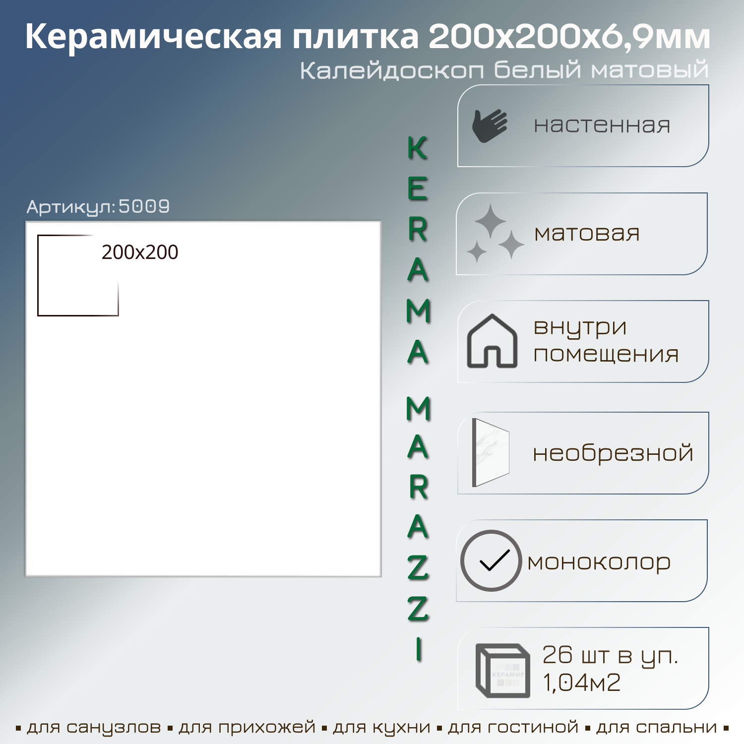 Изображение товара Керамическая настенная плитка Kerama Marazzi Калейдоскоп 20x20 см белая