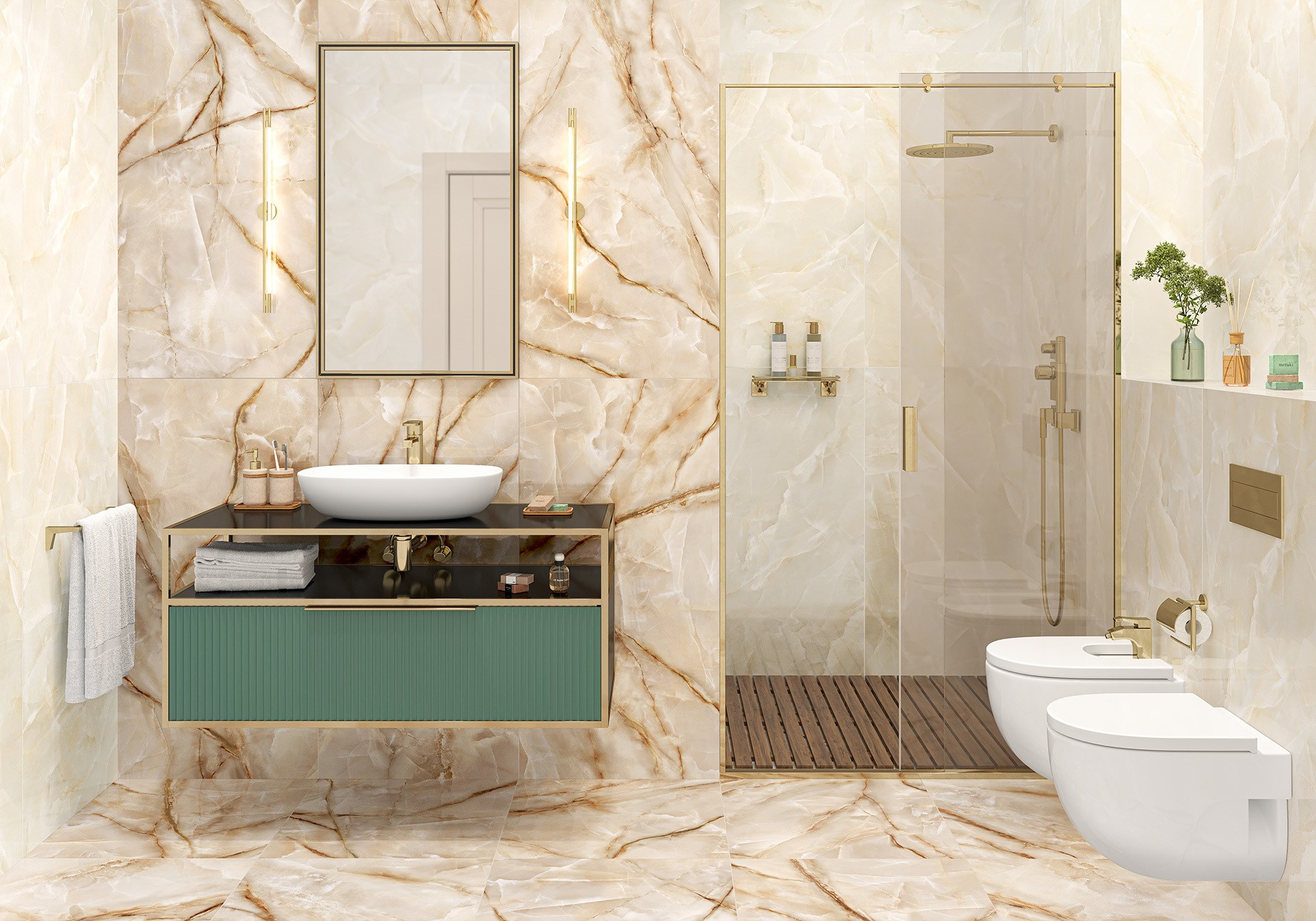 Изображение товара Керамогранит Lcm Onyx Royal Latte 60x120 см бежевый для стен и пола