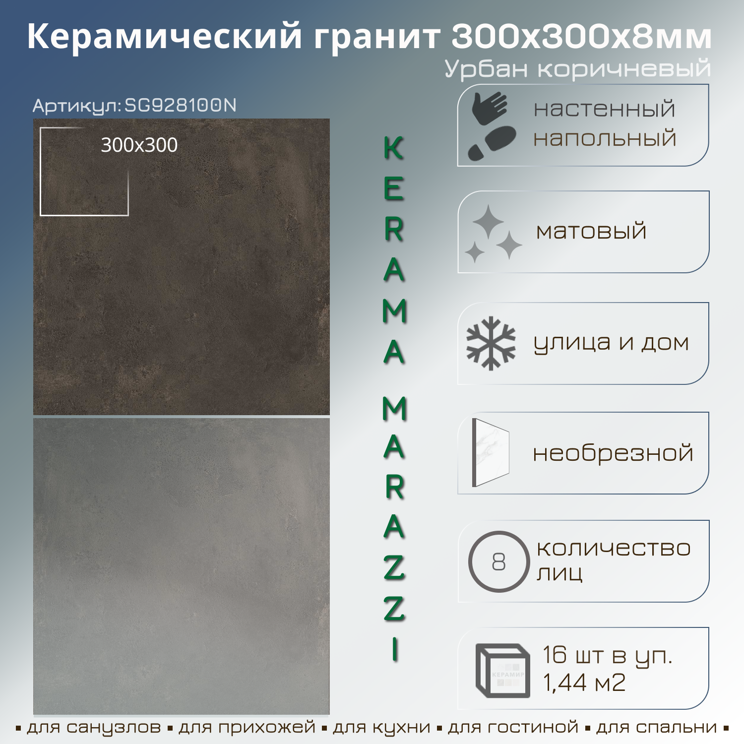 Изображение товара Керамогранит Kerama marazzi SG928100N 30x30см коричневый темный бетон