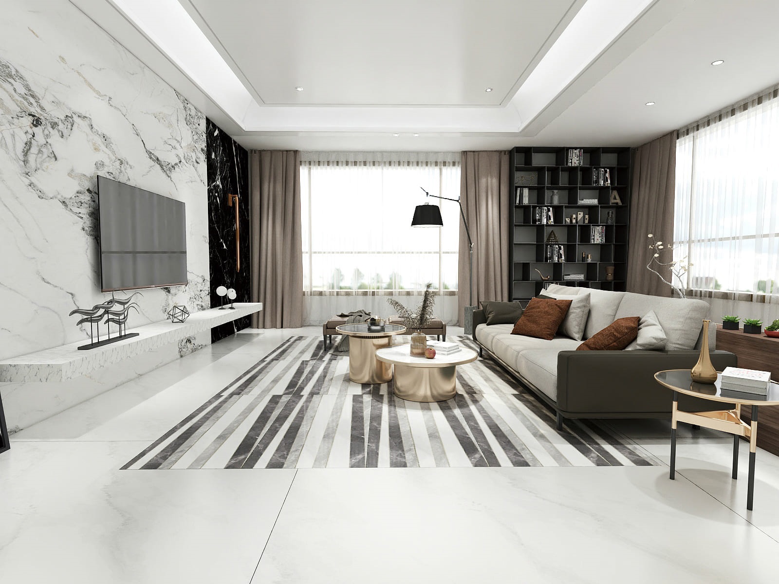 Изображение товара Керамогранит BASCONI HOME Монет 60x120 см серый глянцевый мраморный эффект