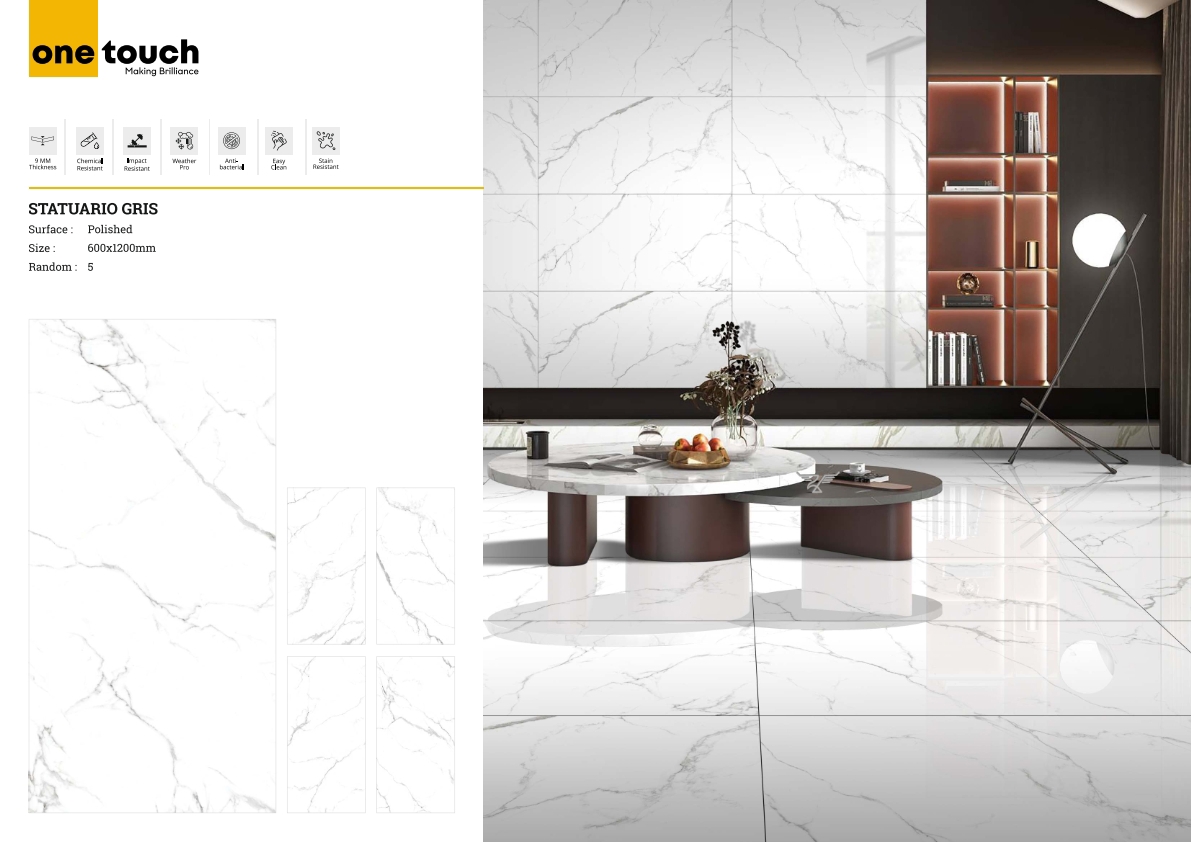 Изображение товара Керамогранит One touch Statuario 17263 60x120см 1.44 м² цвет белый с серым