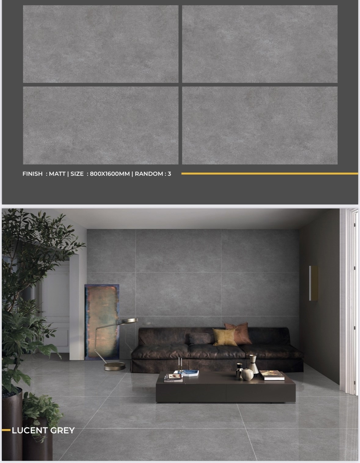 Изображение товара Керамогранит One touch Lucent 17282 80x160см 2.56 м² цвет темно-серый