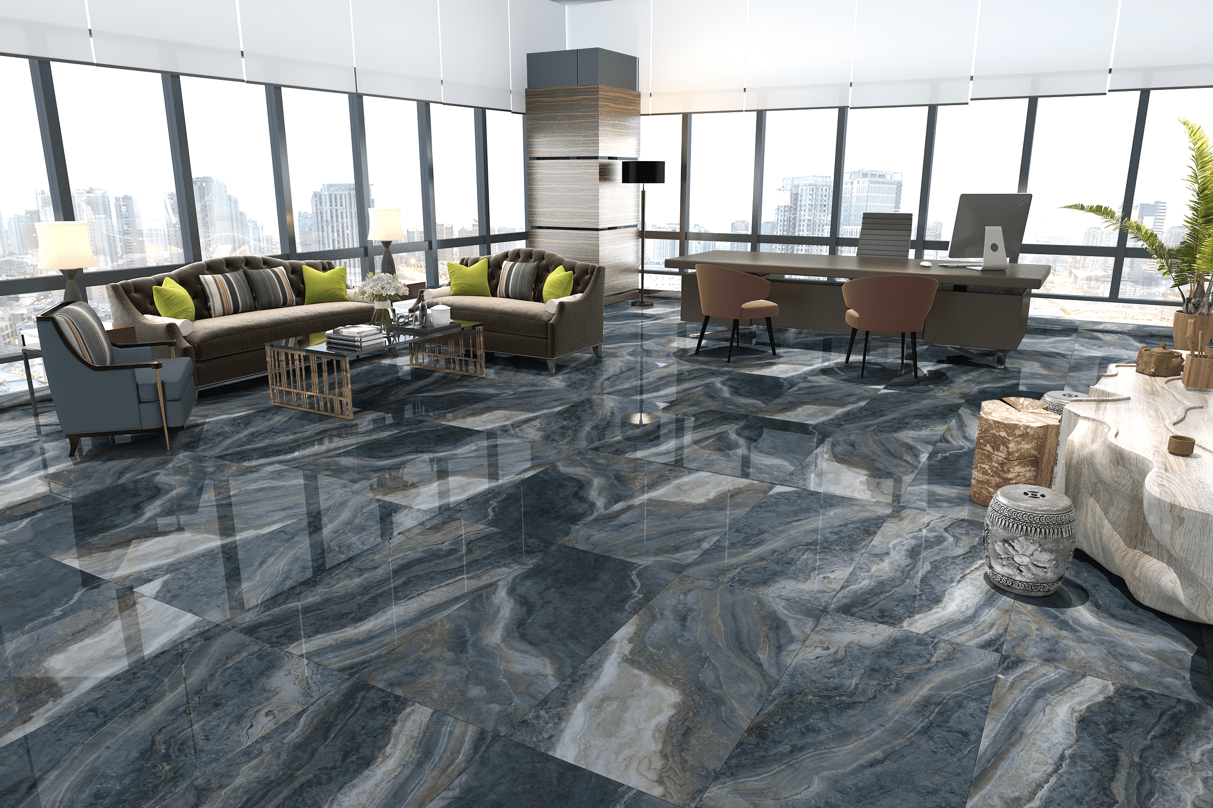 Изображение товара Керамогранит Kerald Galaxy Blue Super glossy 60x120 см синий мрамор глянец