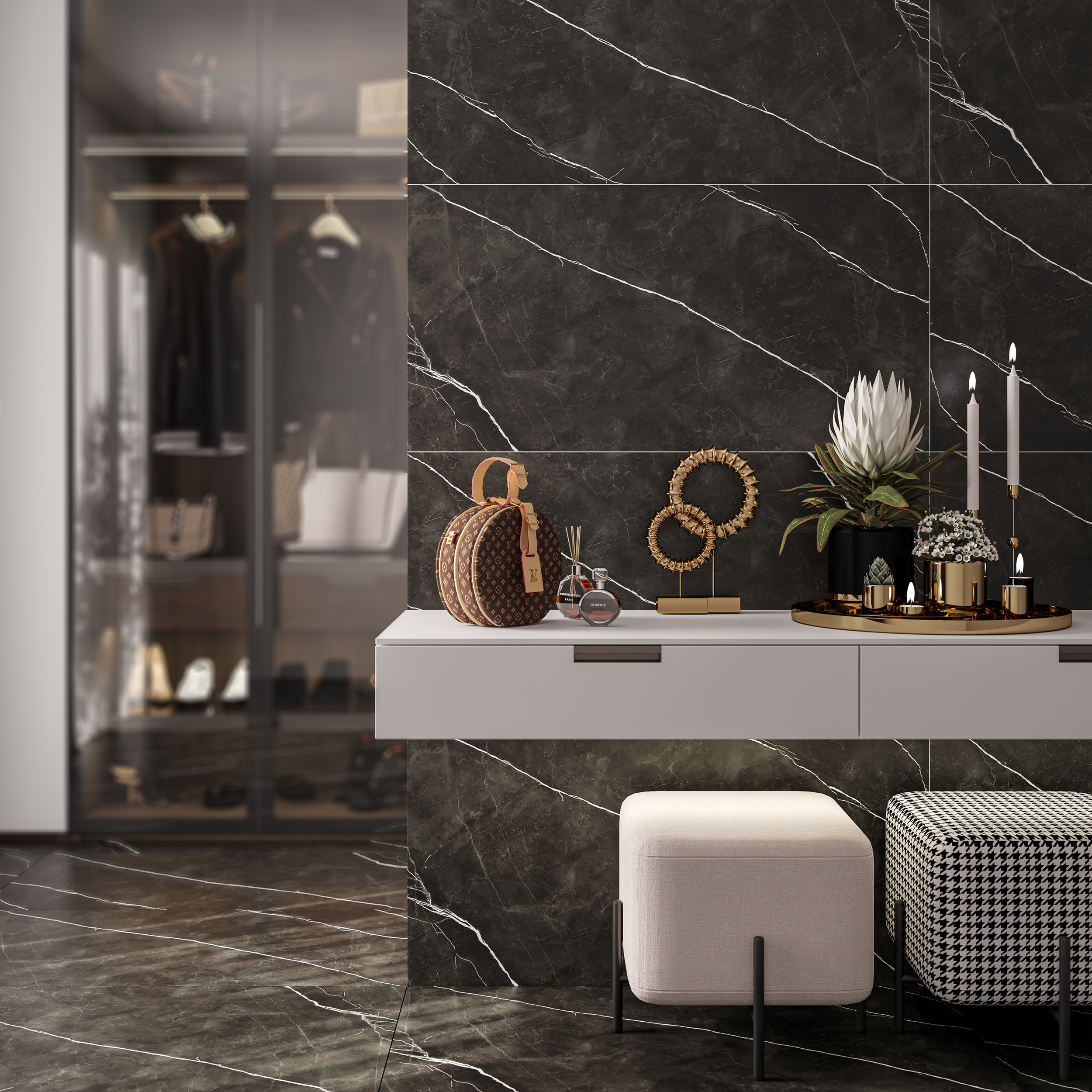 Изображение товара Керамогранит CULTO Dark Marble 60x120 см имитация мрамора для пола и стен