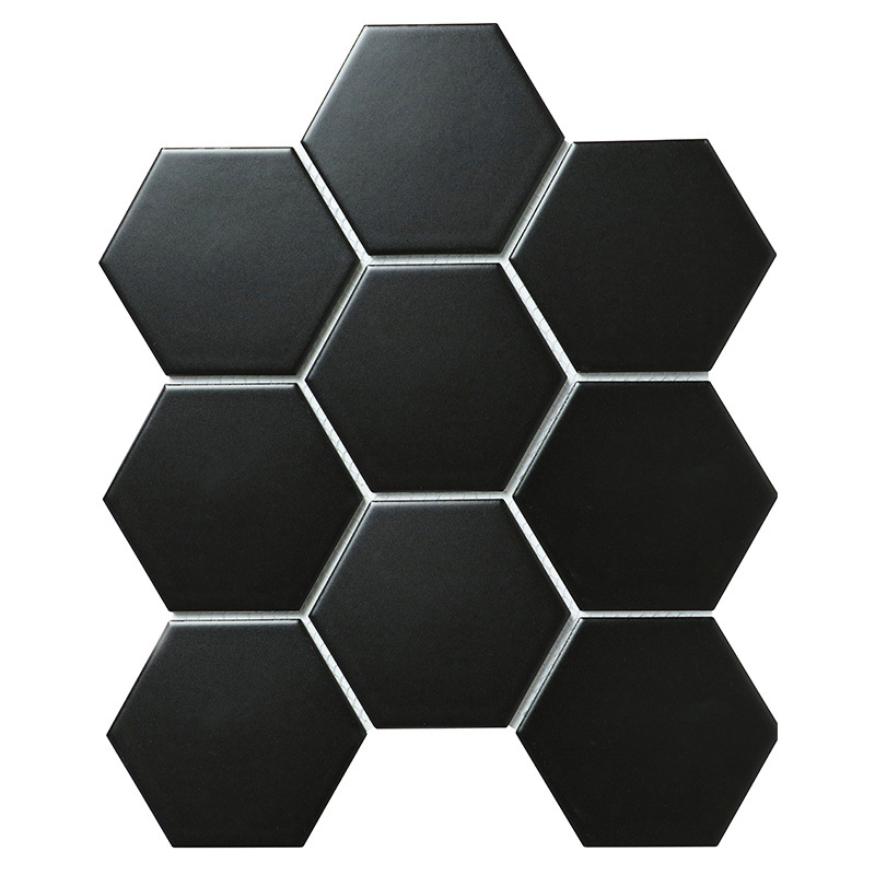 Изображение товара Мозаика керамическая Starmosaic Hexagon big black matt FQ83000/SBH4810 25.6x29.5см цвет черный