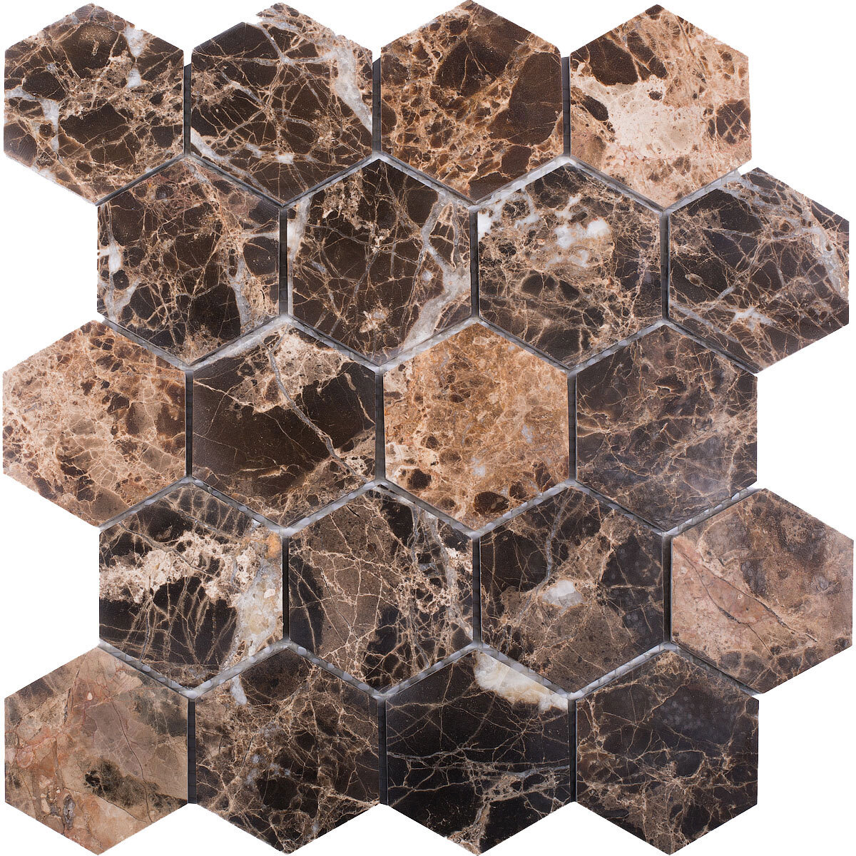 Изображение товара Декоративная мозаика Starmosaic Hexagon dark emperador 63x63 см натуральный мрамор