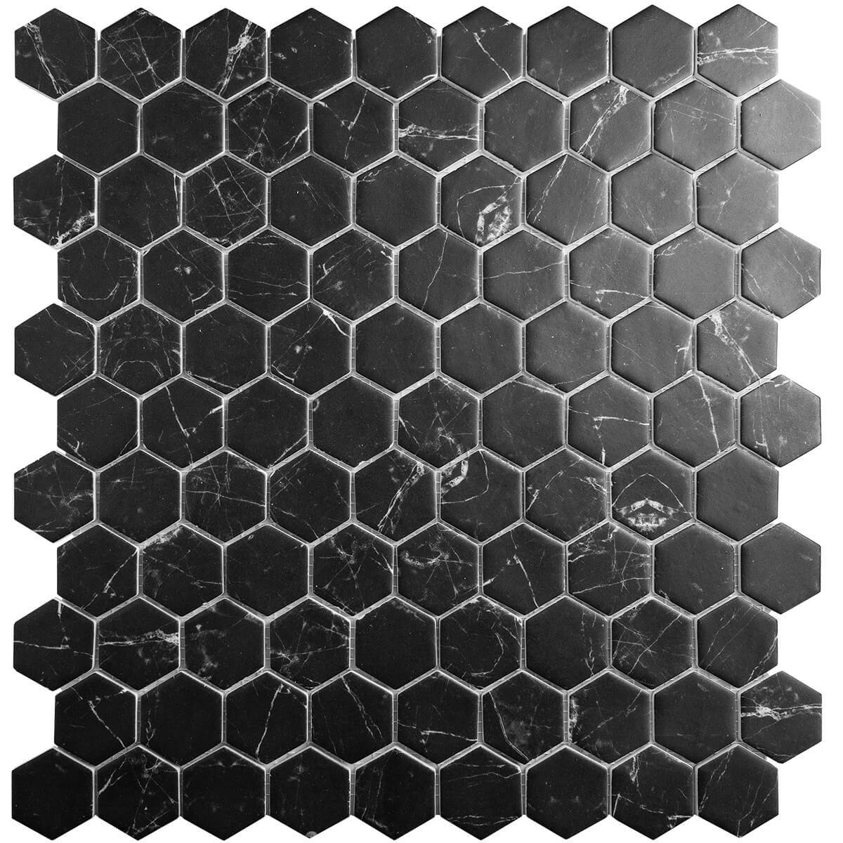 Изображение товара Декоративная мозаика Vidrepur Hex supreme marquina черная 30.7x31.7 см