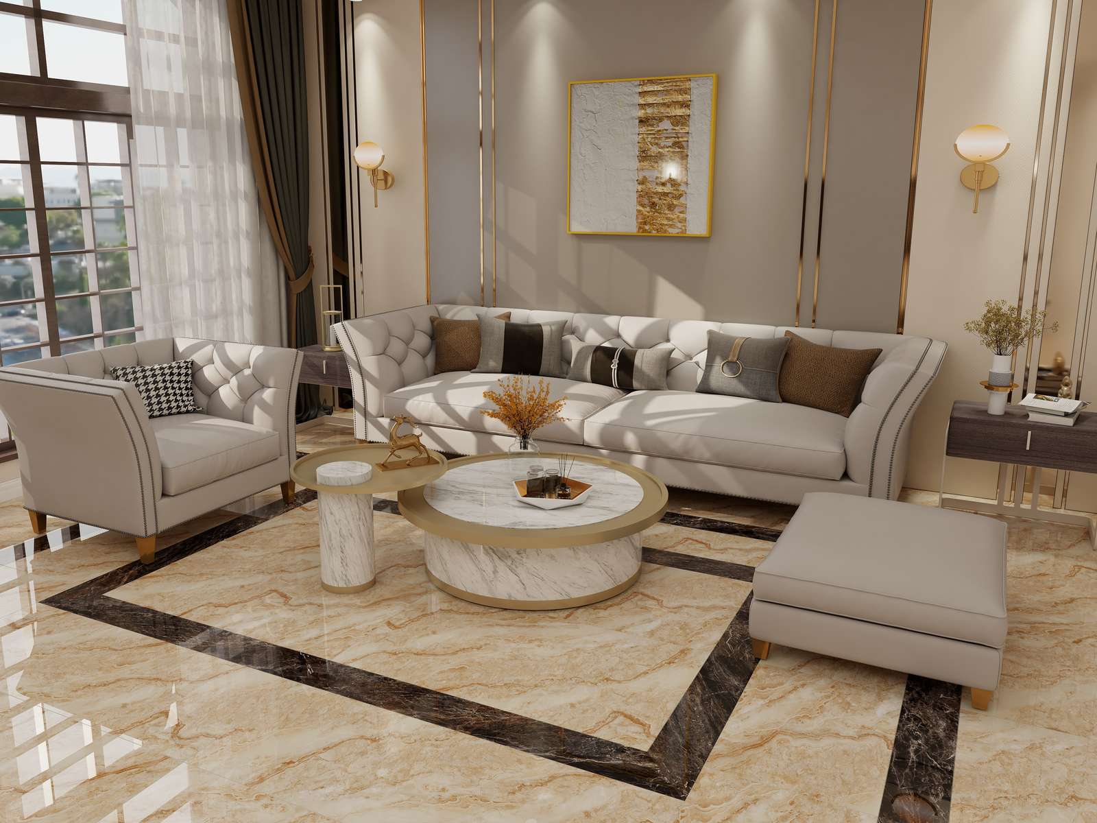 Изображение товара Керамогранит Zibo Fusure Hainan Marble Sand Gold Glitter 60x120 бежевый