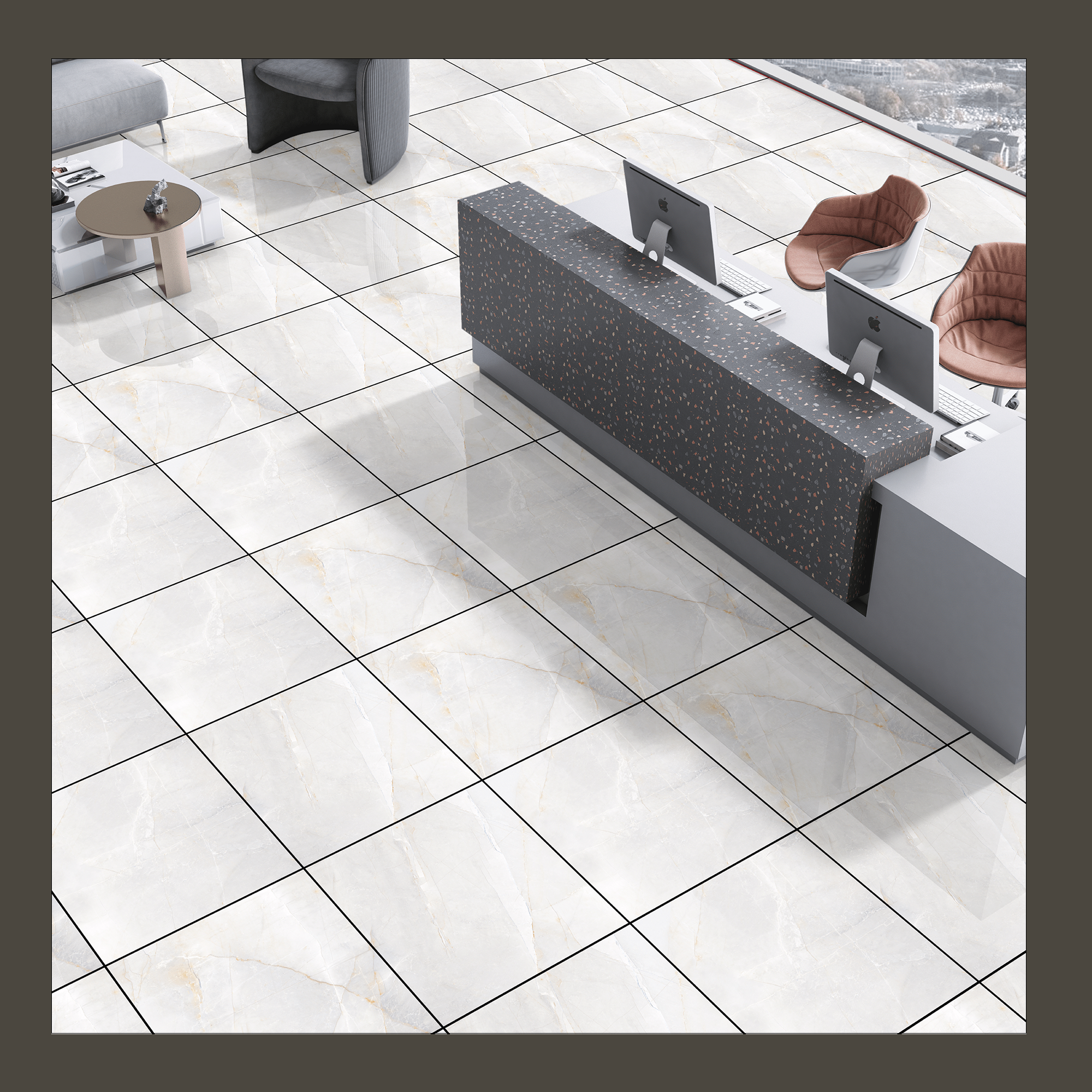 Изображение товара Керамогранит Kerald Montana White glossy 60x60 см, серый, мраморный эффект