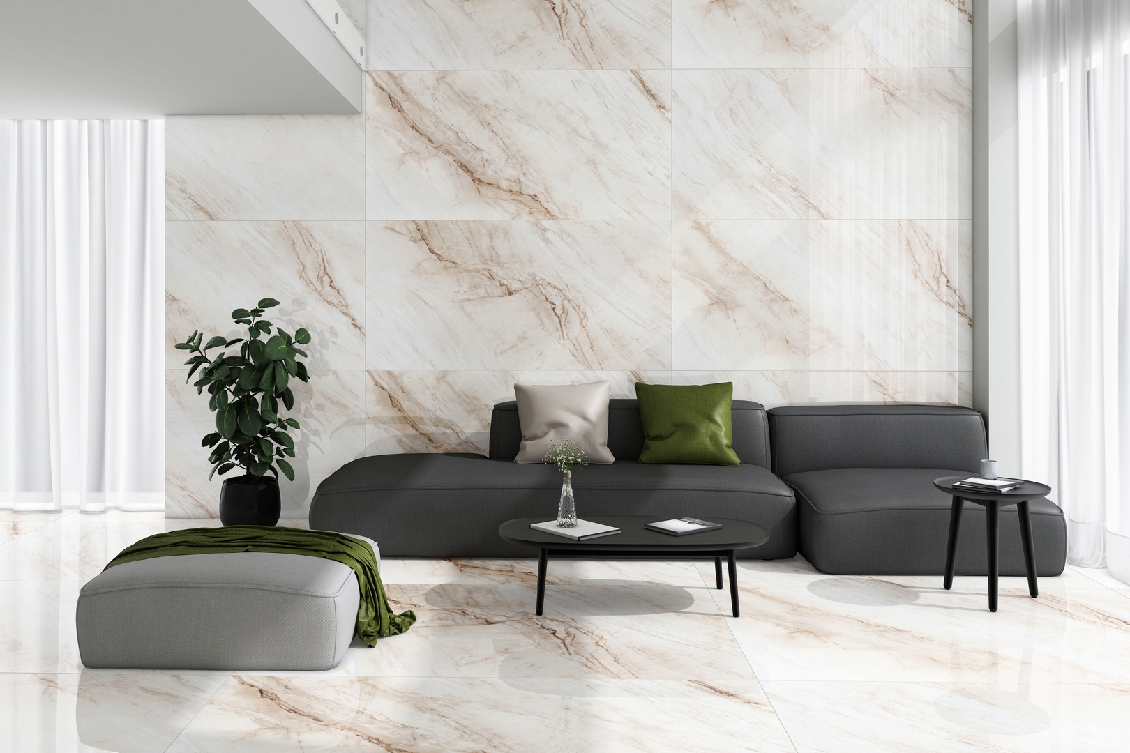 Изображение товара Керамогранит Kerald Volkas Radico Glossy 80x160 см белый для пола и стен