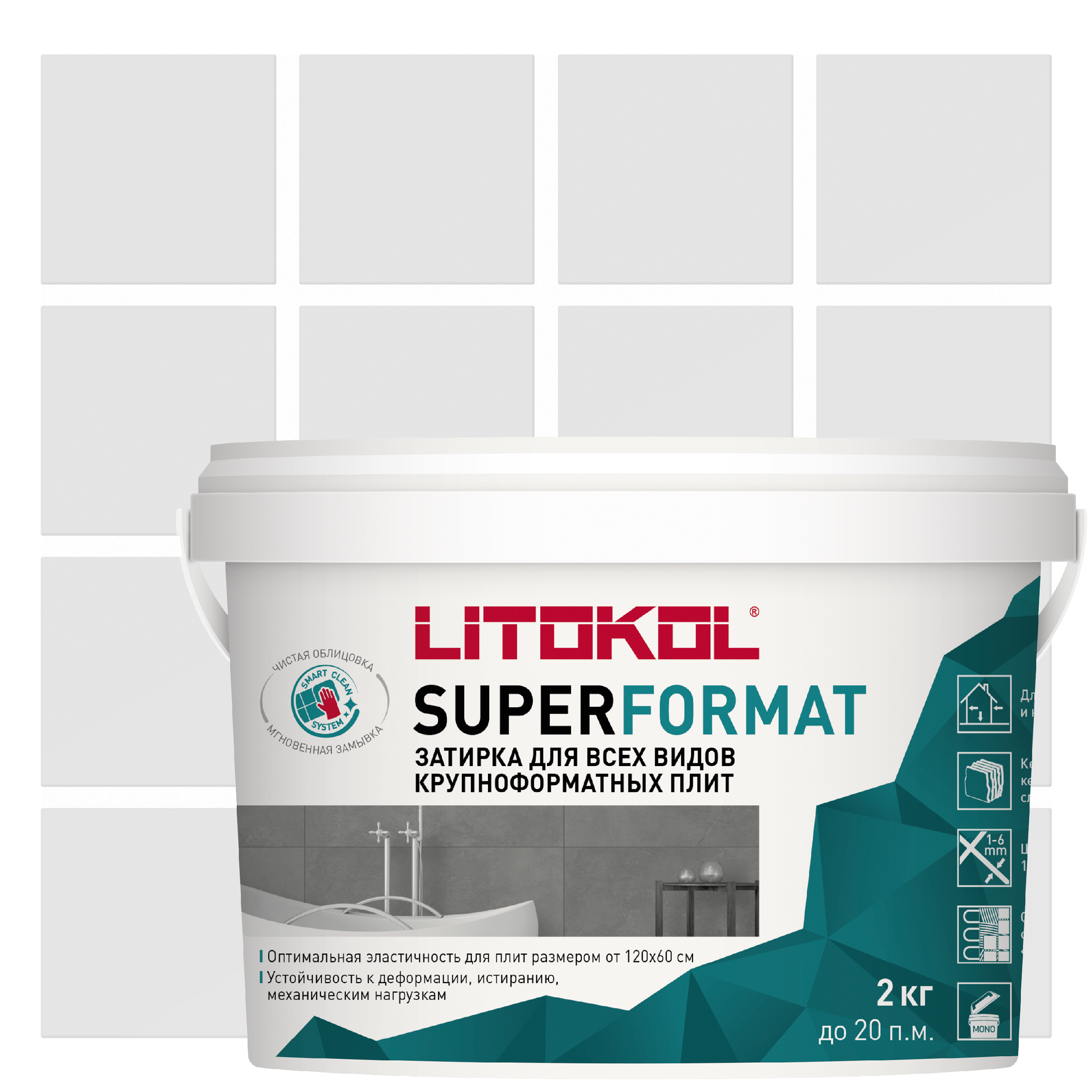 Изображение товара Затирка готовая для крупноформатных плит LITOKOL SUPERFORMAT SF.100 Белый 2 кг